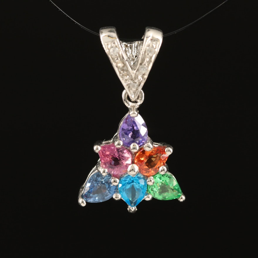 Sterling Cluster Pendant with Sapphire, Tourmaline and Zircon