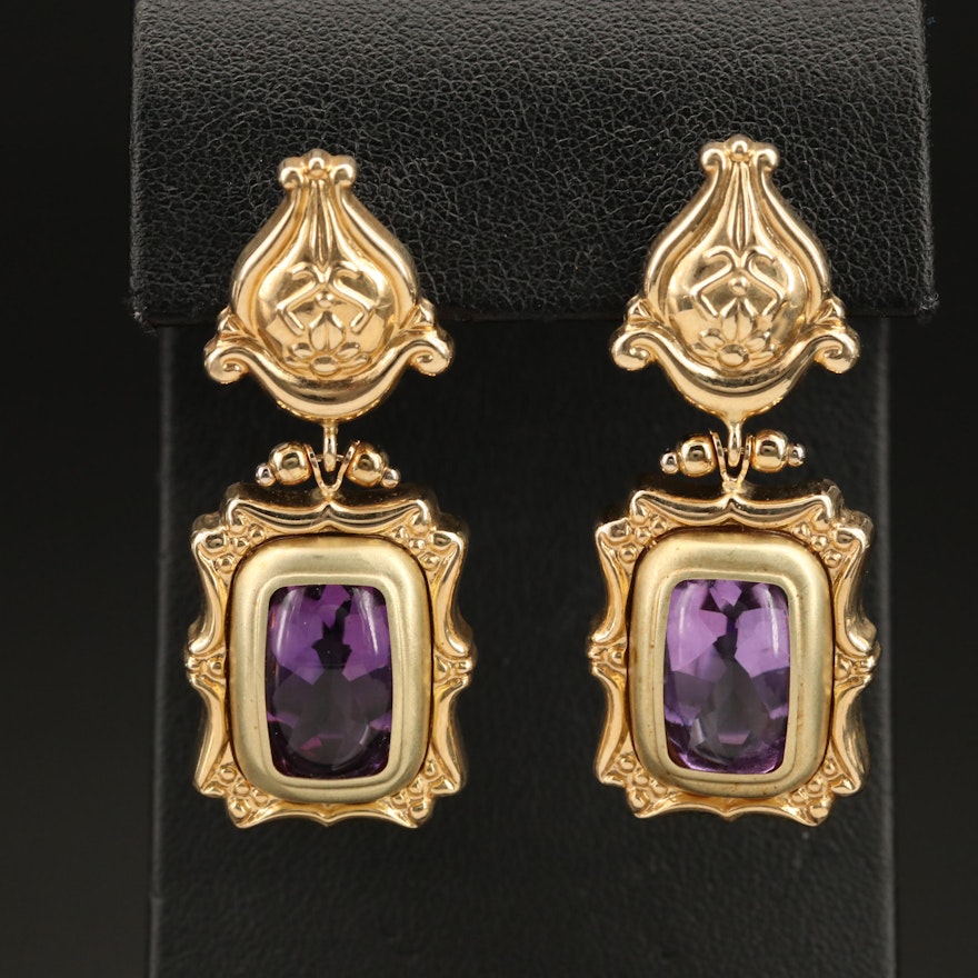 14K Amethyst Victorian Style Drop Earrings