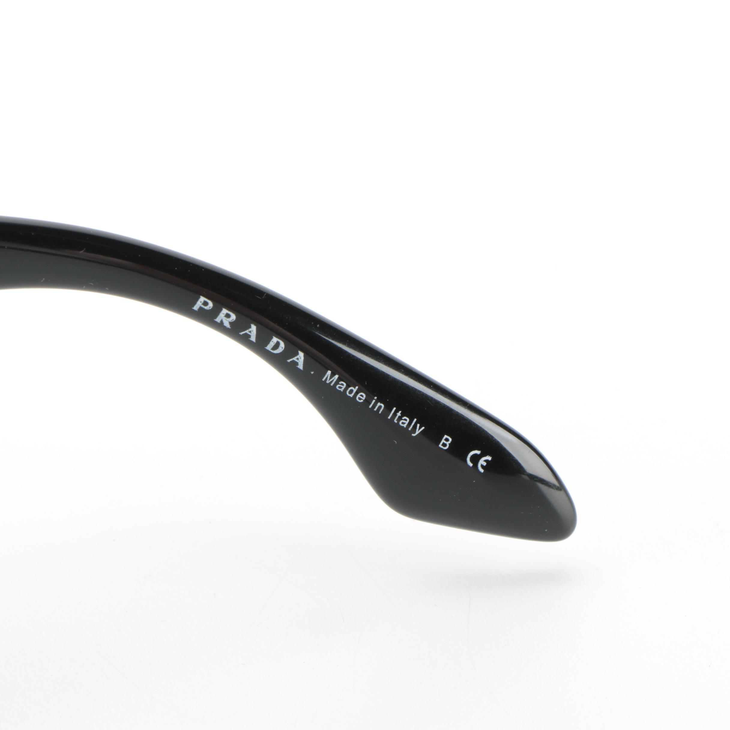 Prada SPR10T Black-Light Gold Embellished Temple Grey Lens Sunglasses with Case