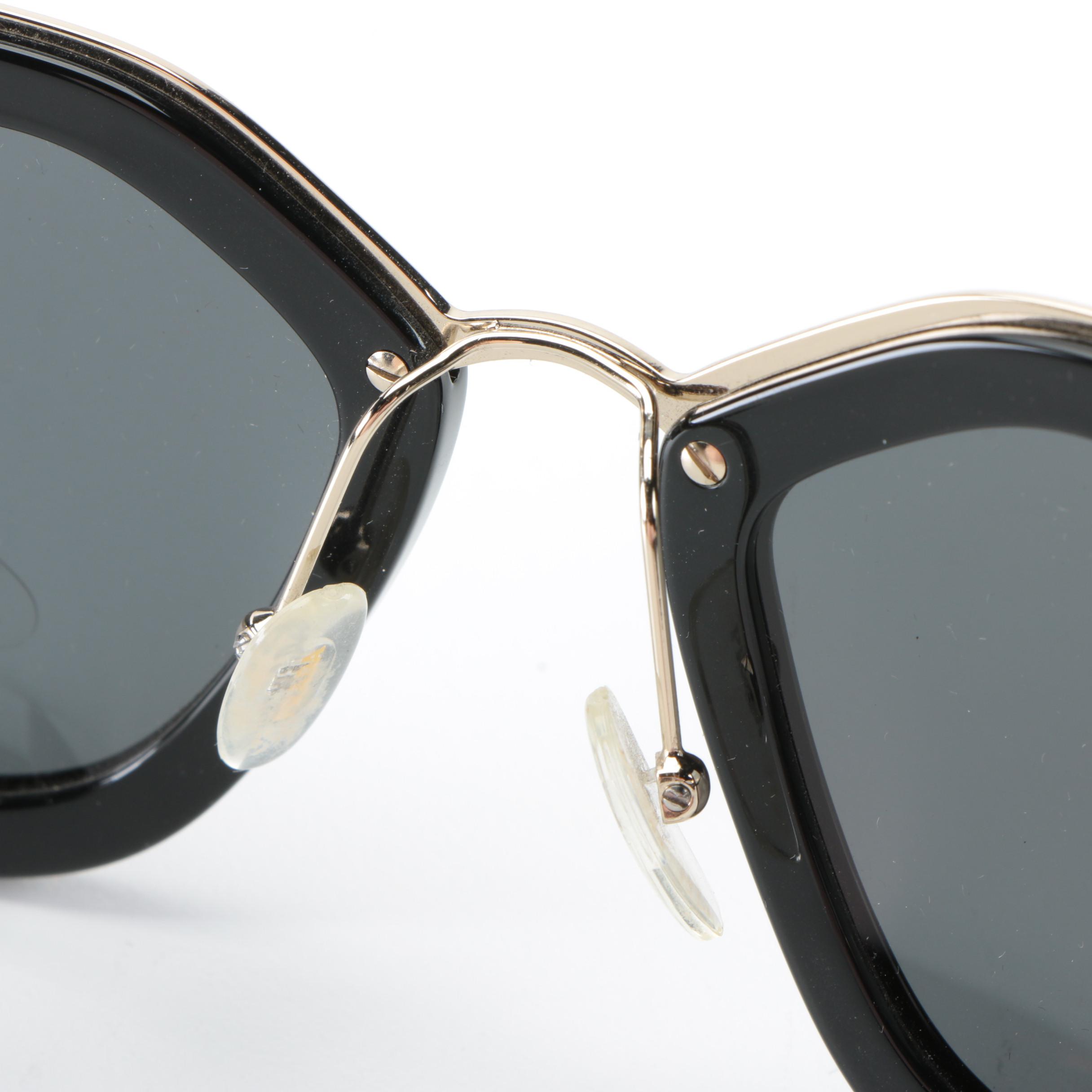 Prada SPR10T Black-Light Gold Embellished Temple Grey Lens Sunglasses with Case