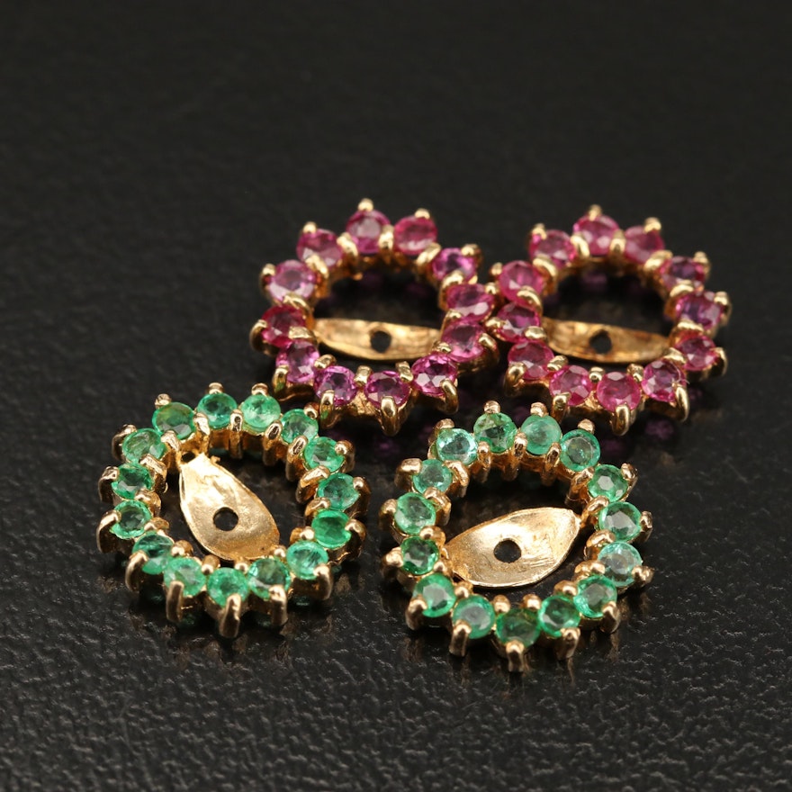 14K Gold Emerald and Ruby Earring Jackets
