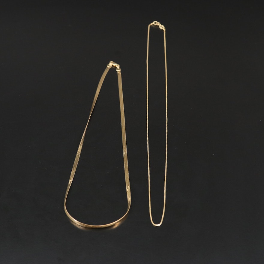 Italian 14K Herringbone and Sterling Box Chain Necklaces