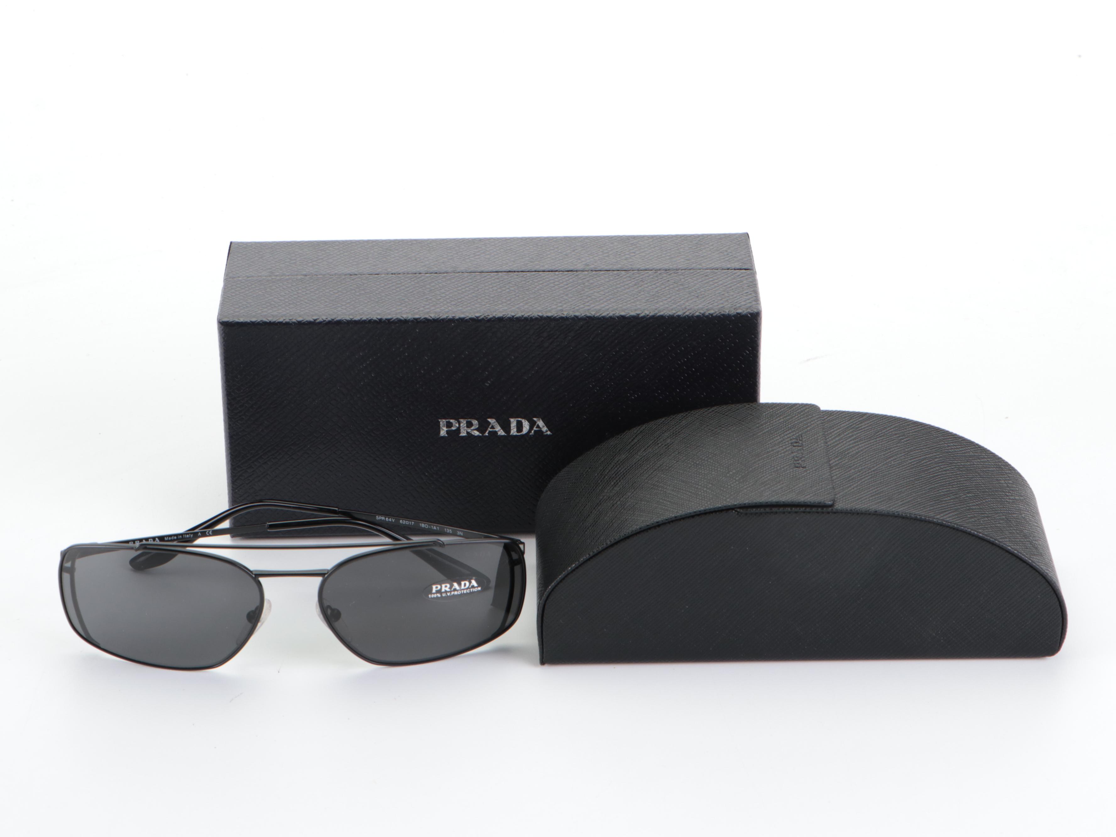 Prada SPR 64V Rectangular Sunglasses with Case and Box