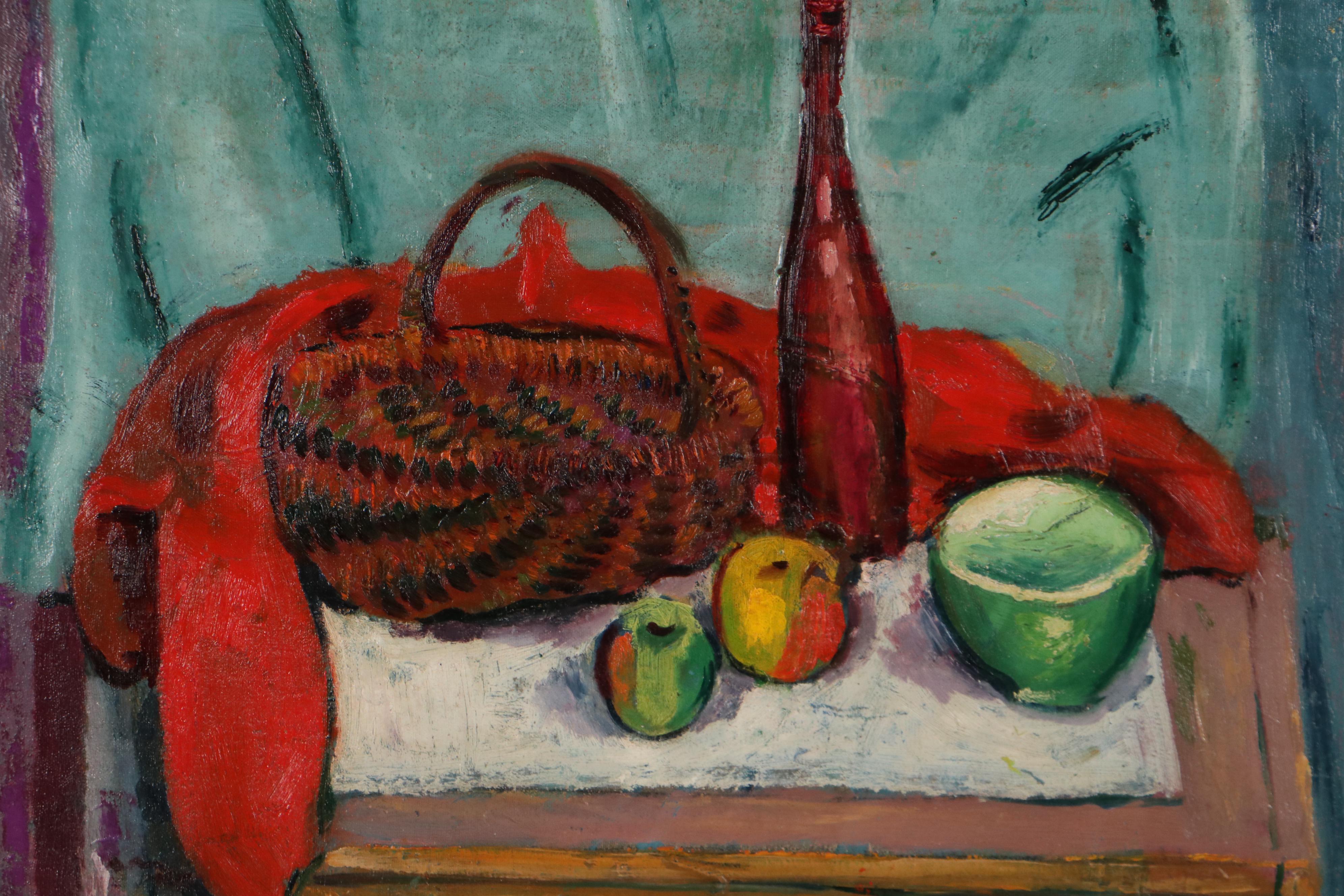 Edgar Yaeger Oil Painting "Woven Basket Still Life," 1933