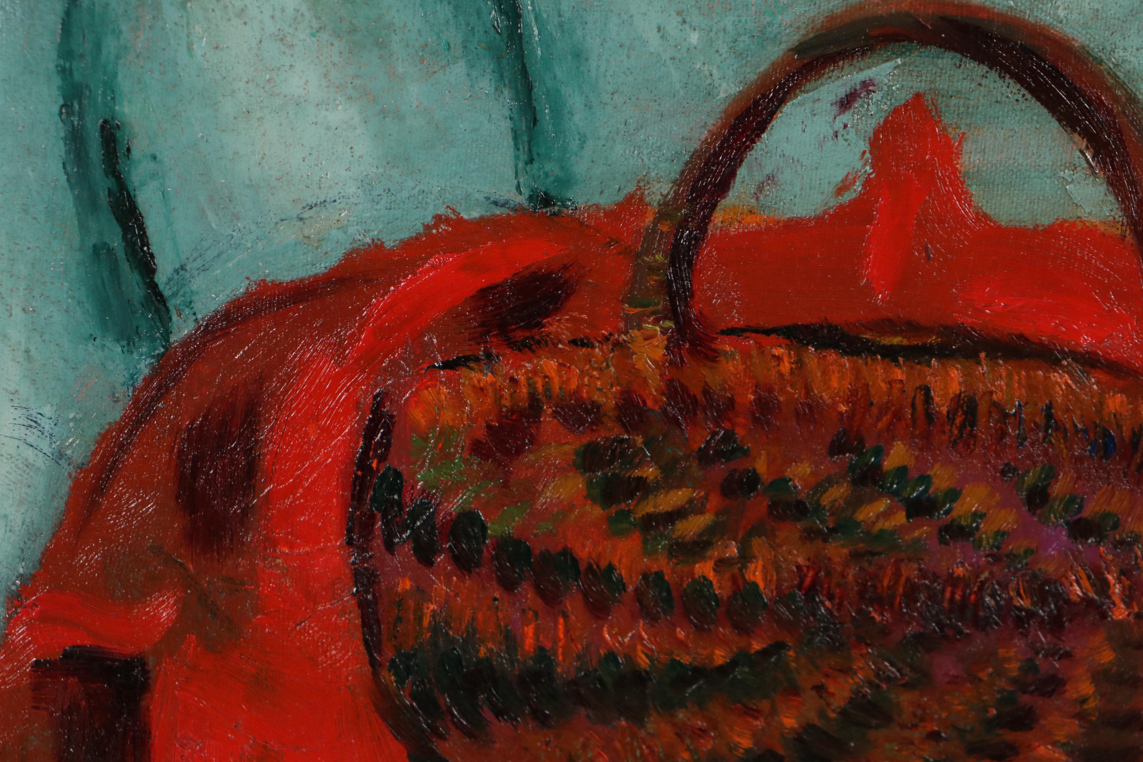 Edgar Yaeger Oil Painting "Woven Basket Still Life," 1933