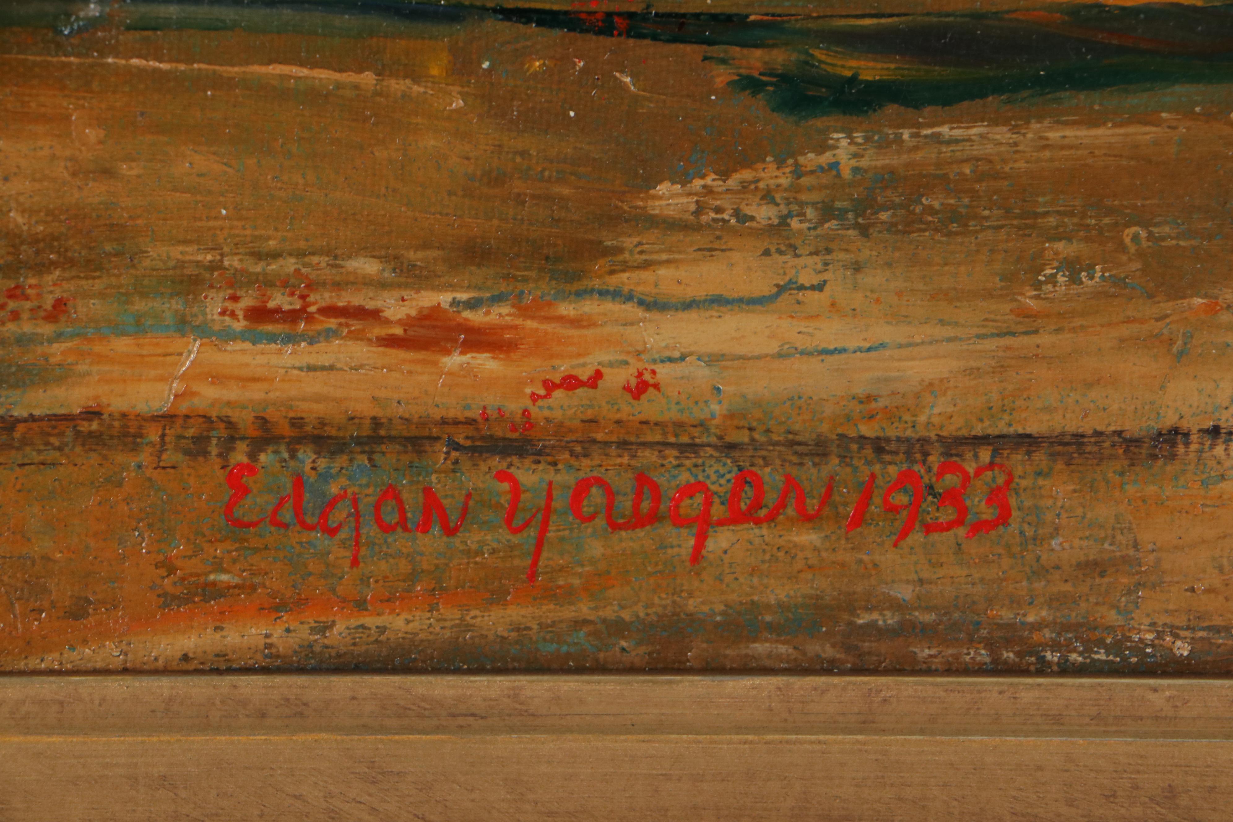 Edgar Yaeger Oil Painting "Woven Basket Still Life," 1933