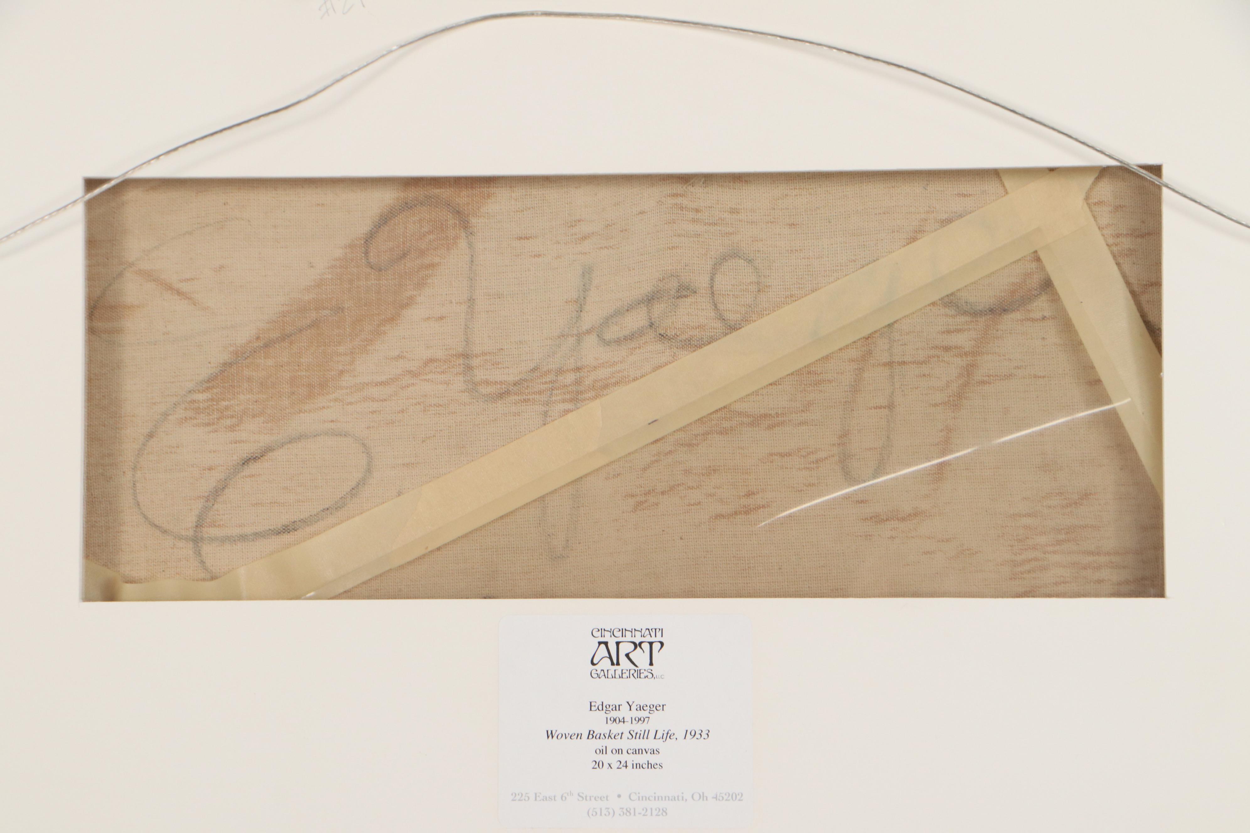 Edgar Yaeger Oil Painting "Woven Basket Still Life," 1933