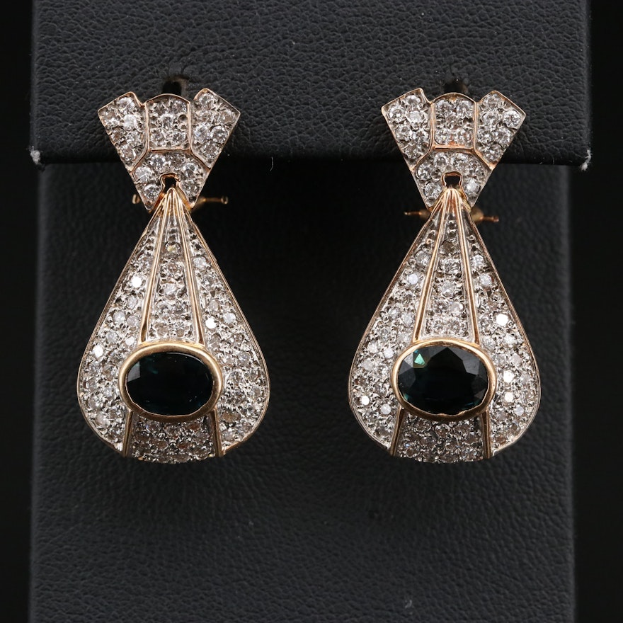 14K Sapphire and 1.20 CTW Diamond Earrings