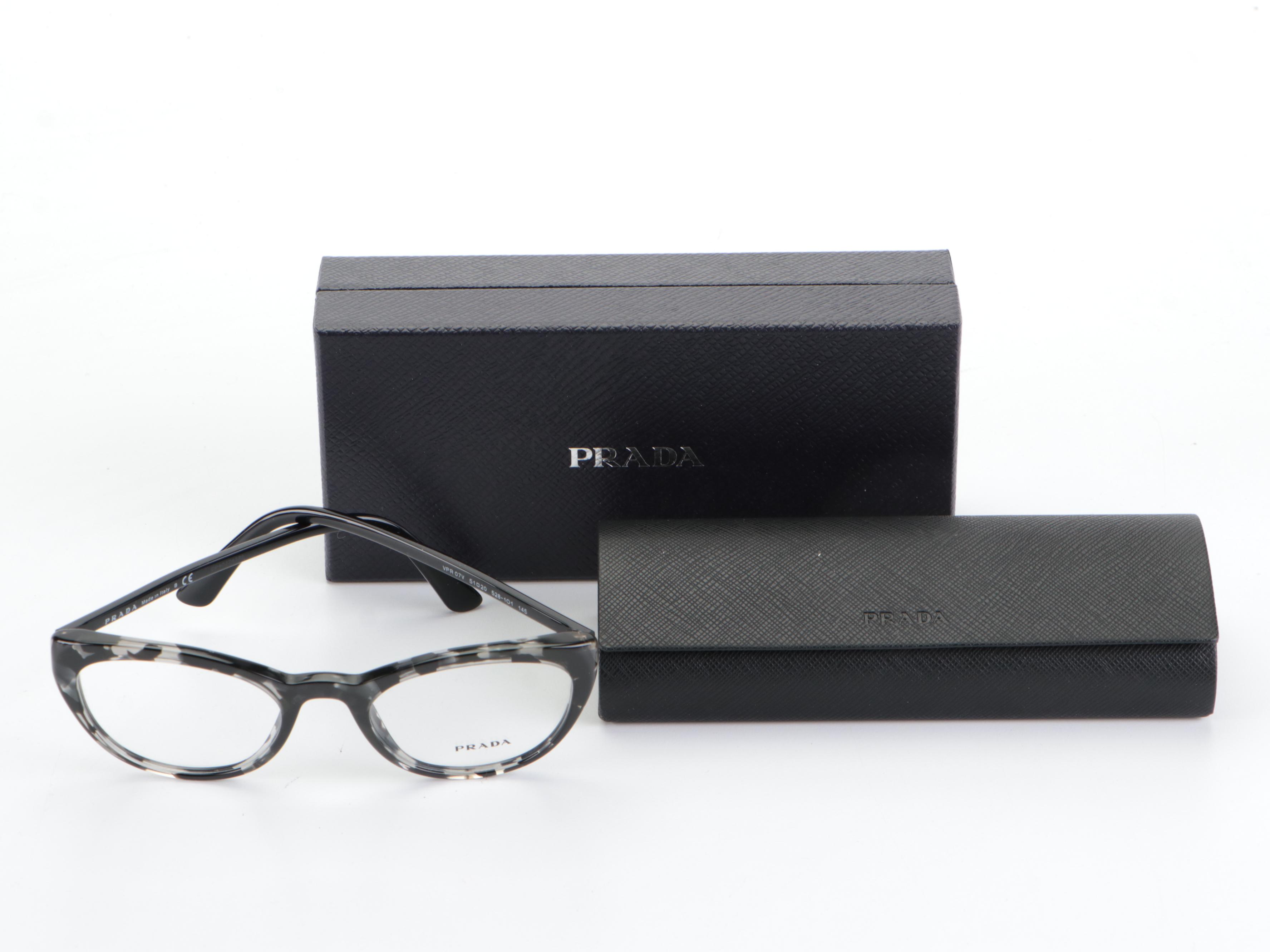 Prada VPR07V Eyeglasses in Grey/Black Havana with Case and Box