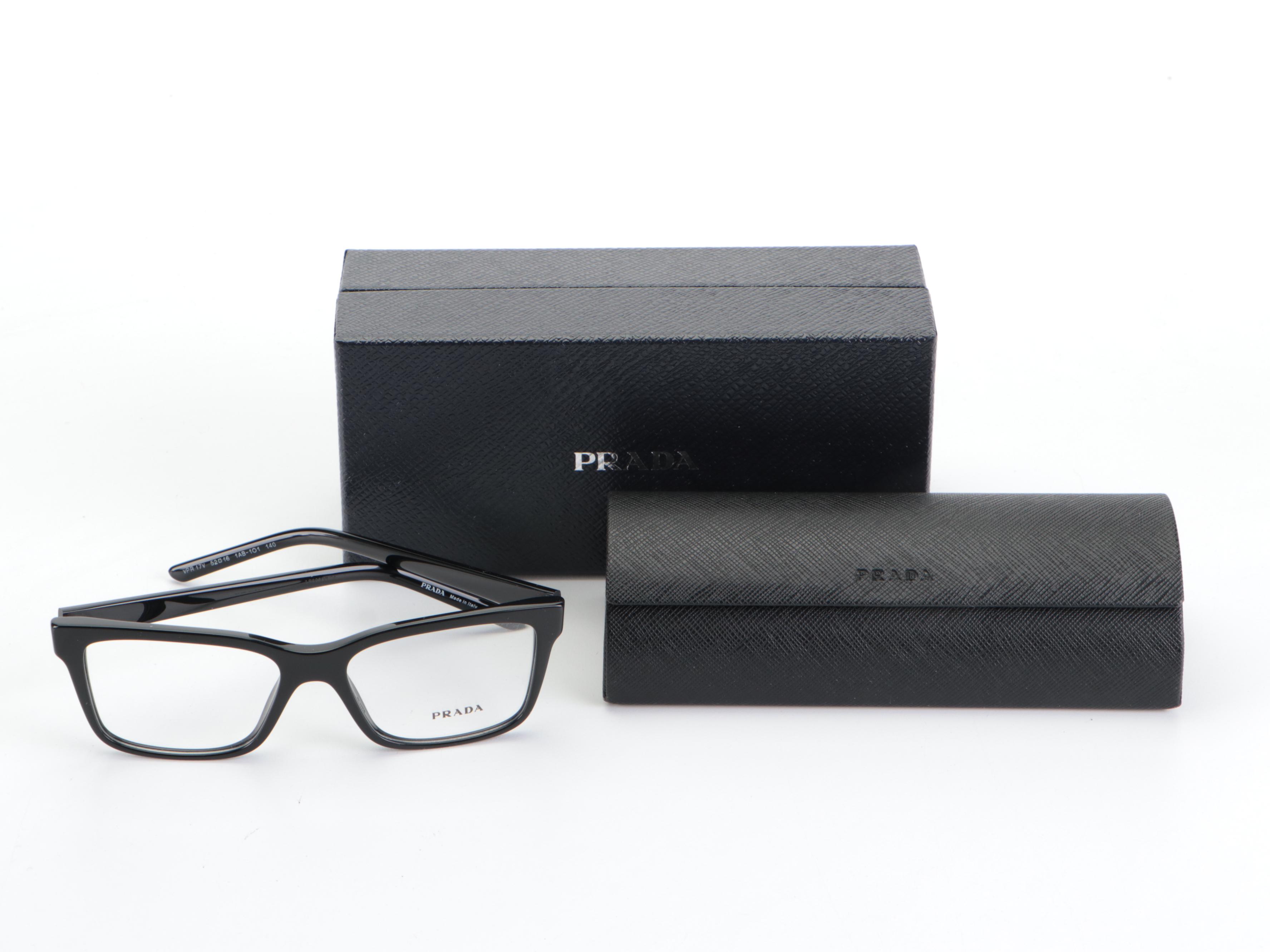 Prada VPR 17V Rectangular Eyeglasses in Black with Case and Box