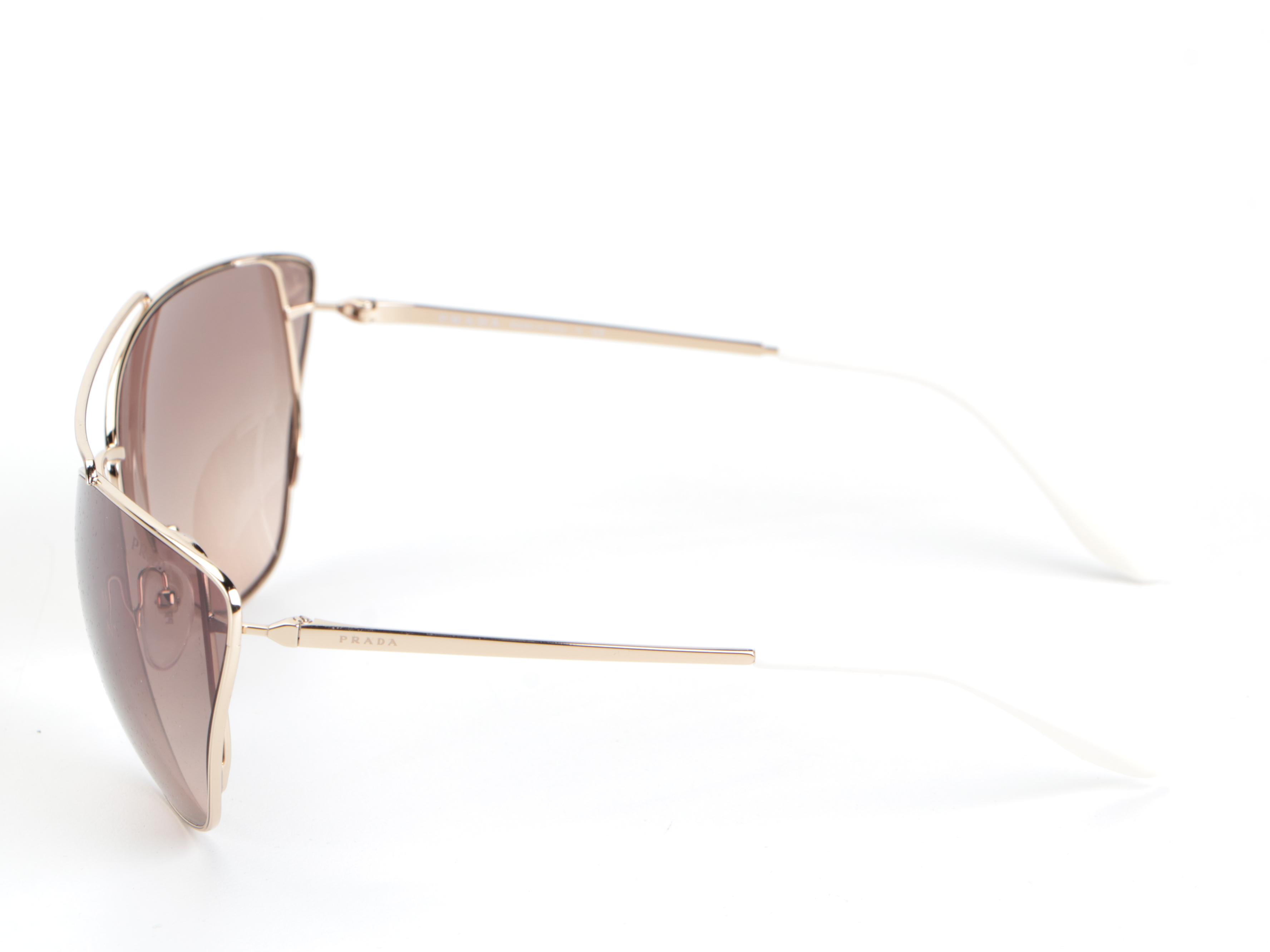 Prada SPR65V Modified Cat Eye Gold/White Frame Sunglasses with Box and Case