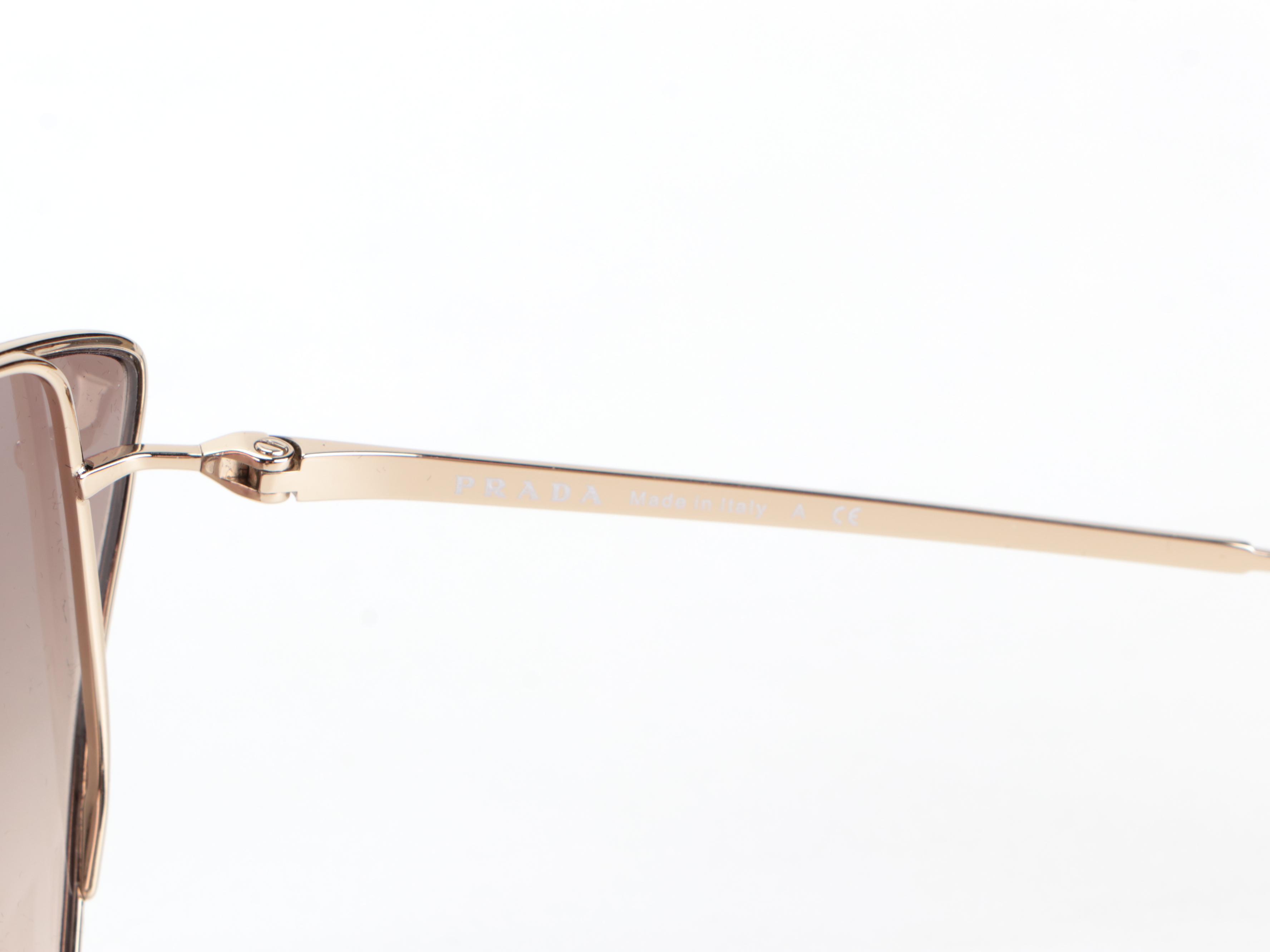 Prada SPR65V Modified Cat Eye Gold/White Frame Sunglasses with Box and Case