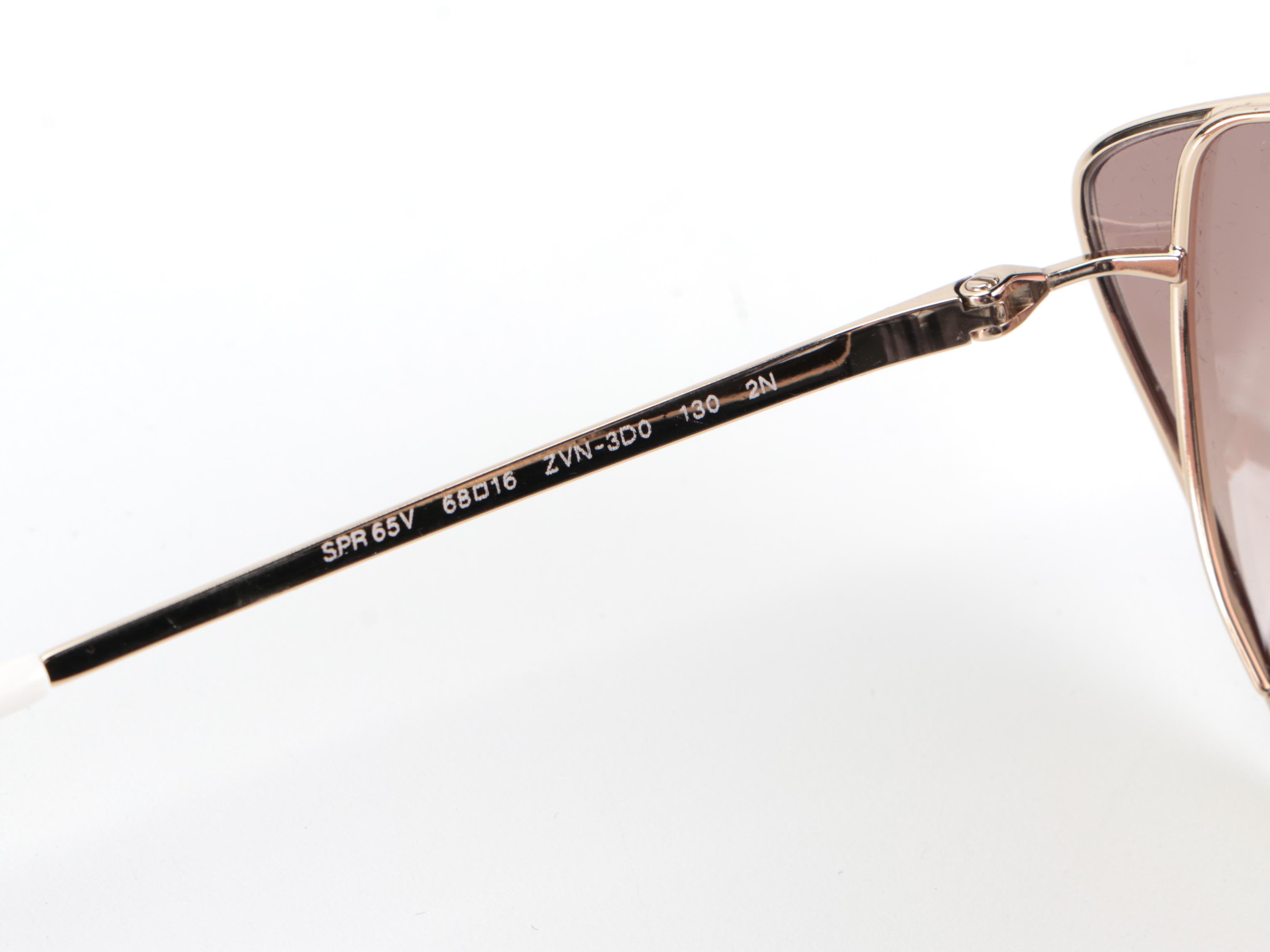 Prada SPR65V Modified Cat Eye Gold/White Frame Sunglasses with Box and Case