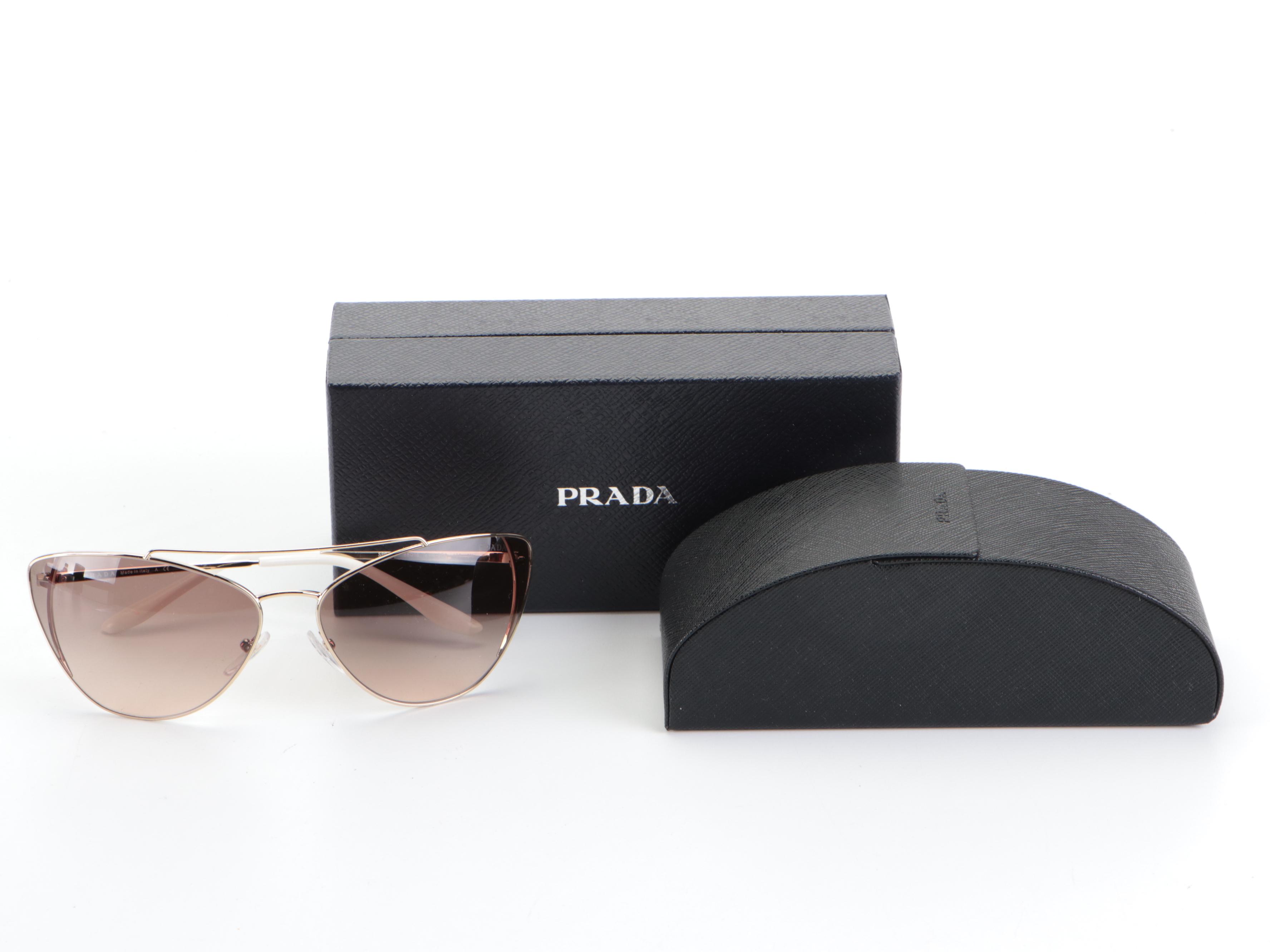 Prada SPR65V Modified Cat Eye Gold/White Frame Sunglasses with Box and Case