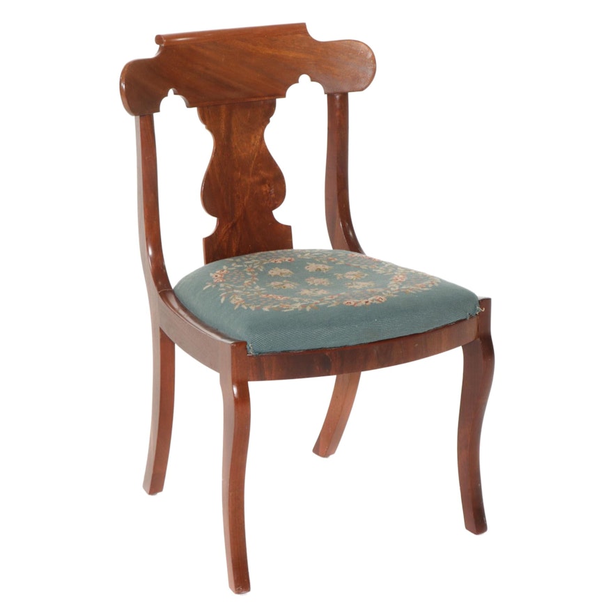 Federal Style Walnut Sabre Leg Chair with Needlepoint Seat, Mid 20th Century