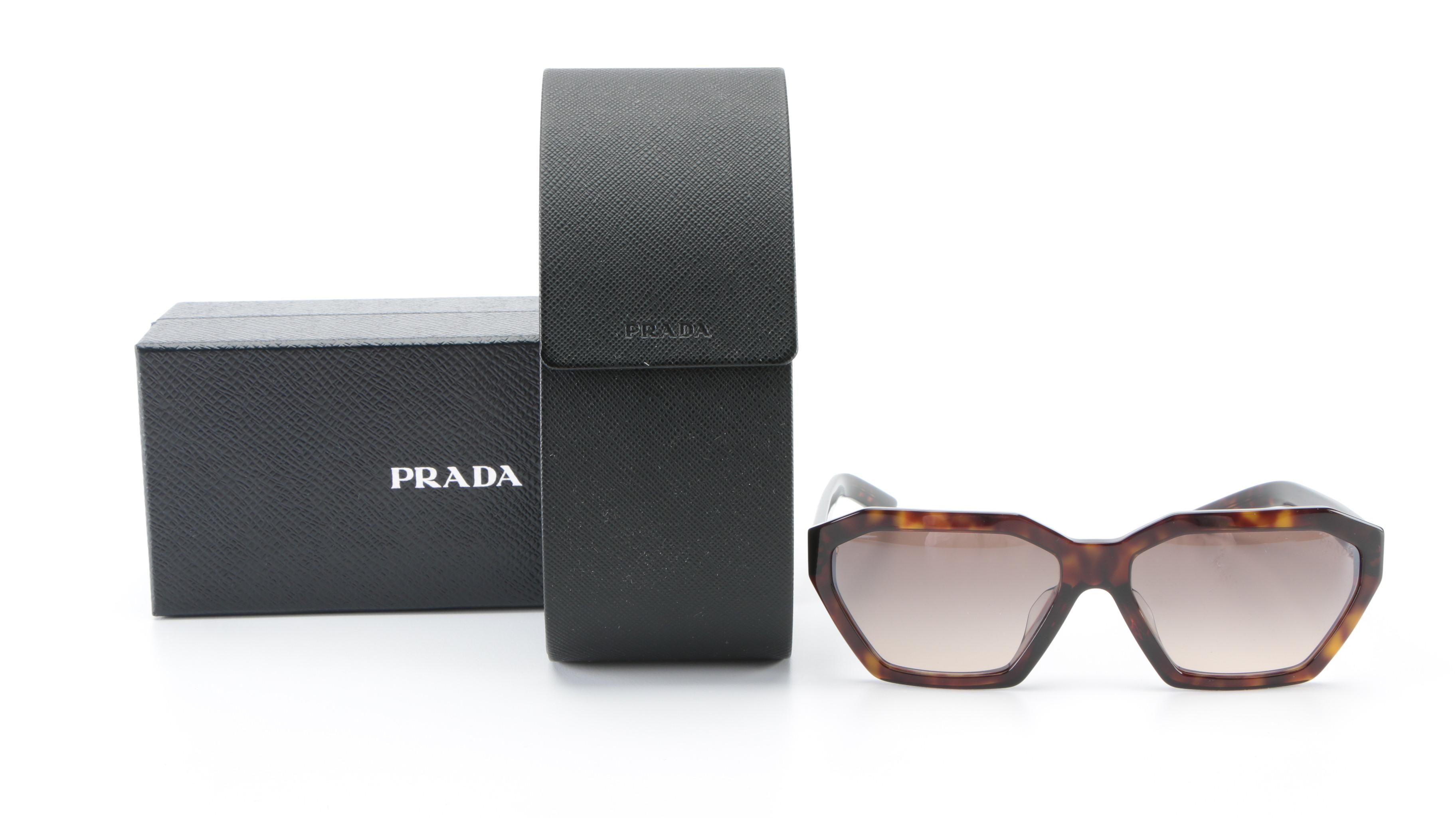 Prada SPR 03V Dark Havana Geometric Sunglasses with Case