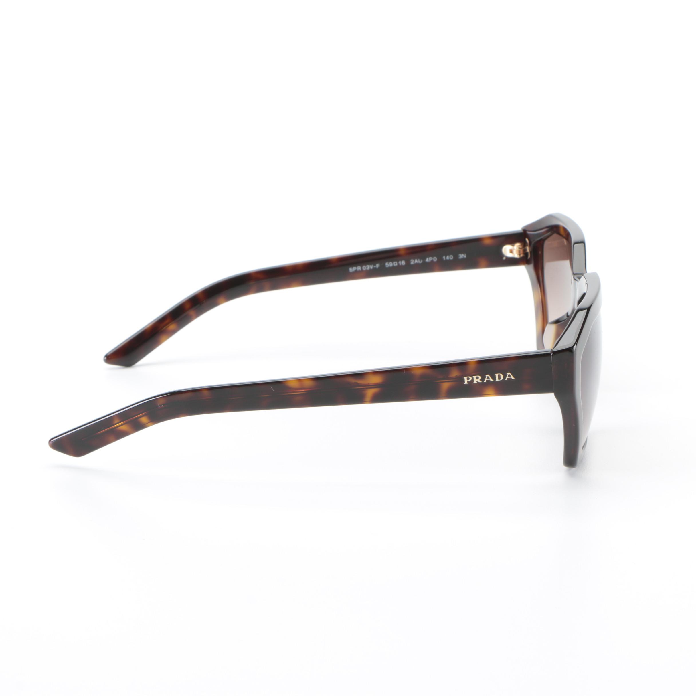 Prada SPR 03V Dark Havana Geometric Sunglasses with Case