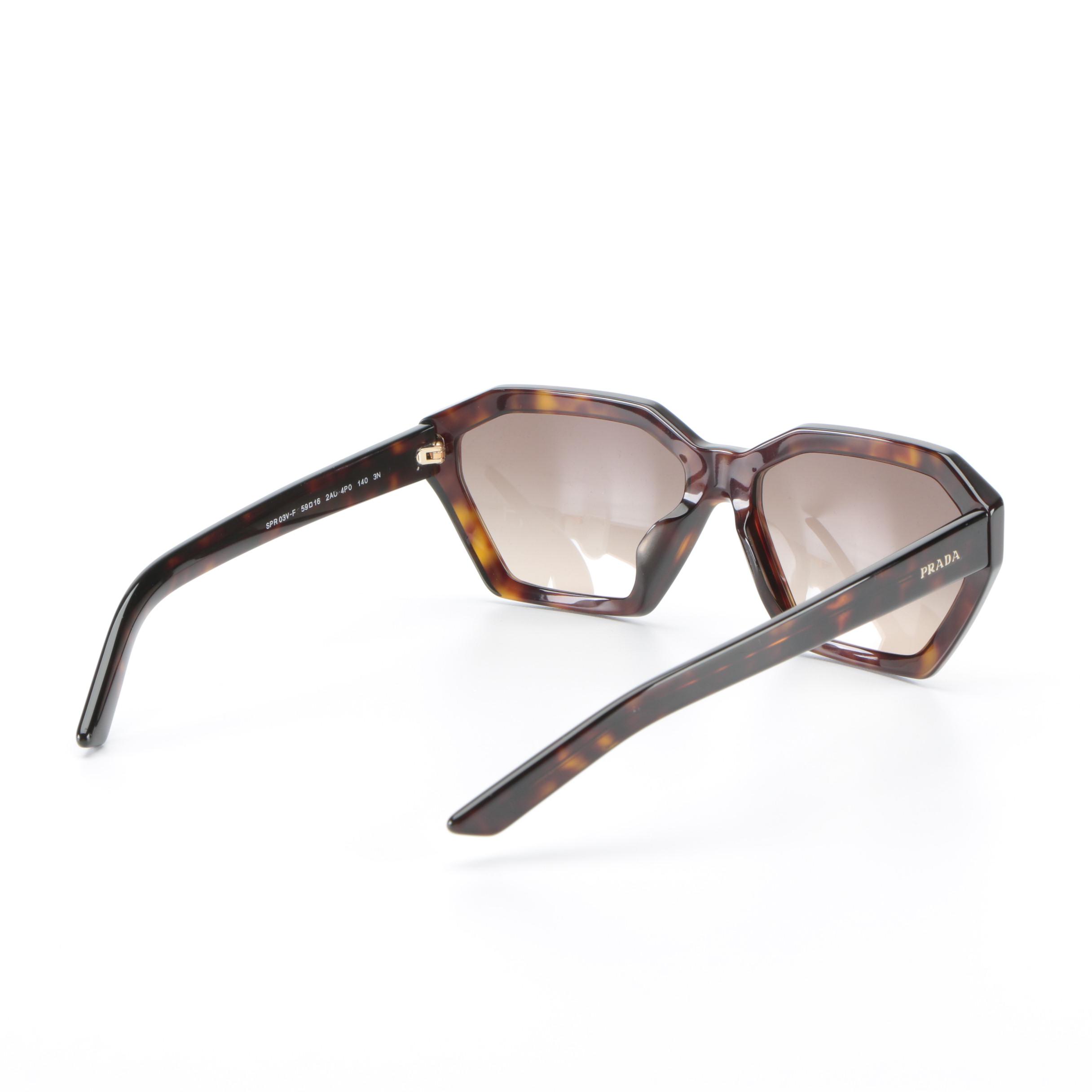 Prada SPR 03V Dark Havana Geometric Sunglasses with Case