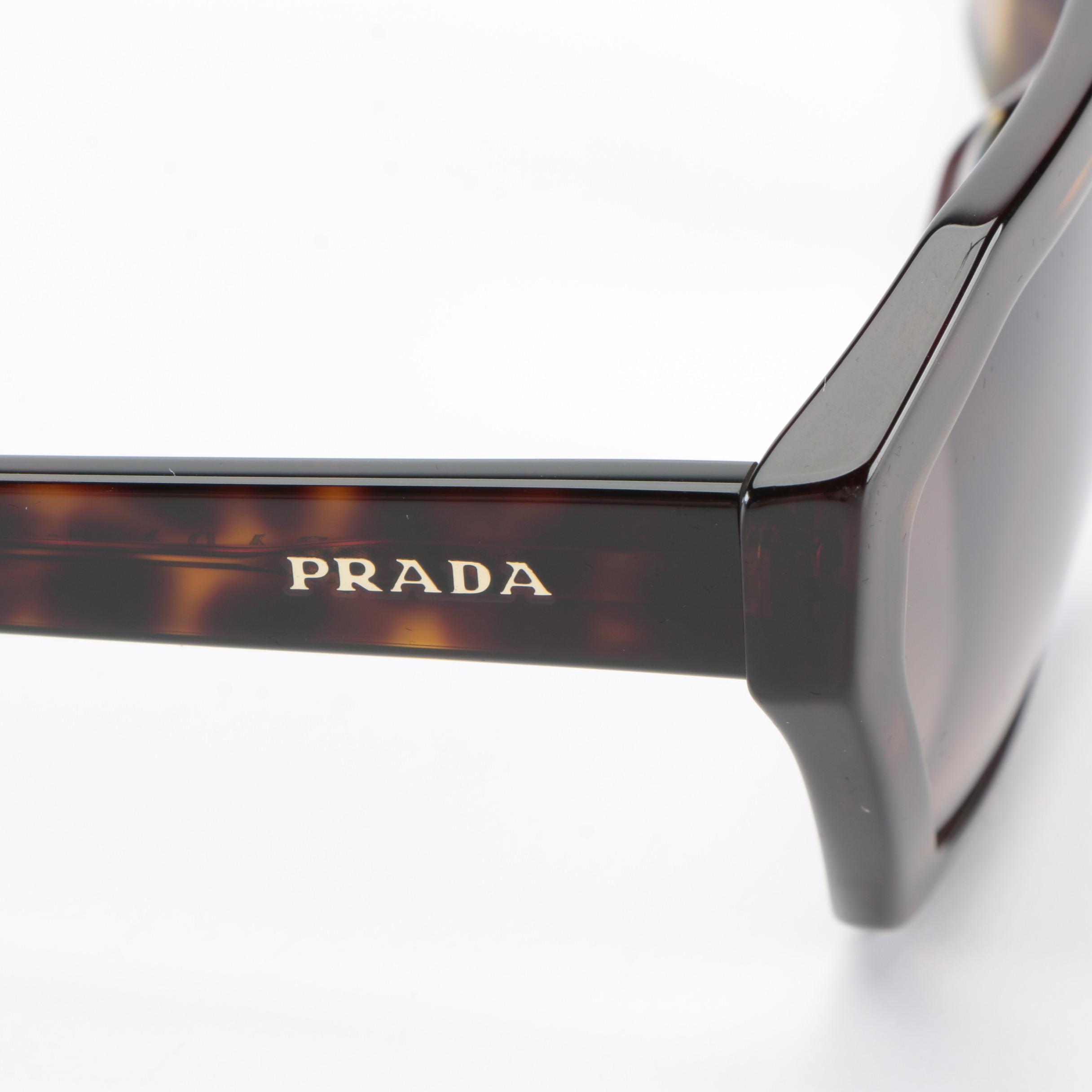 Prada SPR 03V Dark Havana Geometric Sunglasses with Case