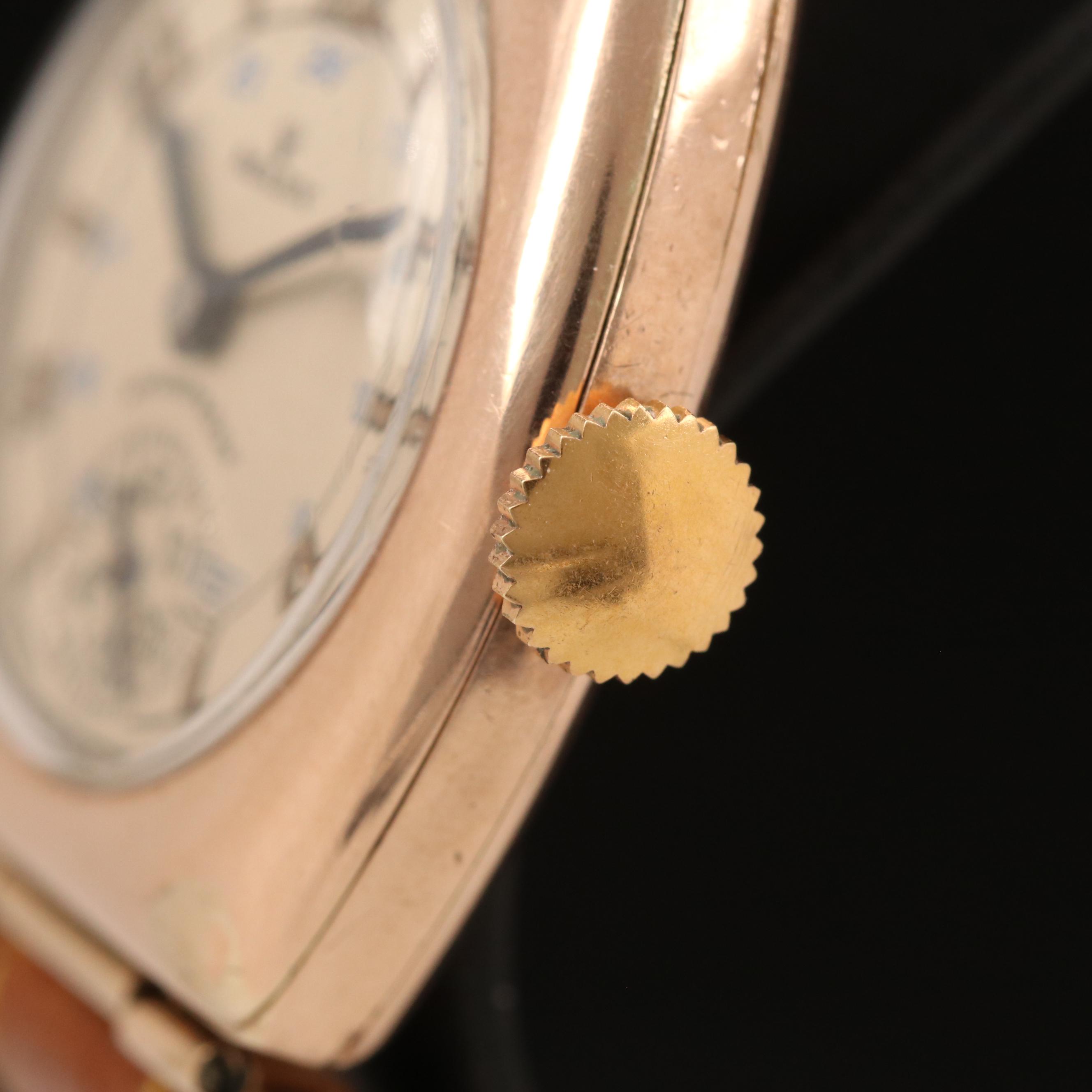 Rolex 9K Rose Gold Stem Wind Cushion Shaped Watch