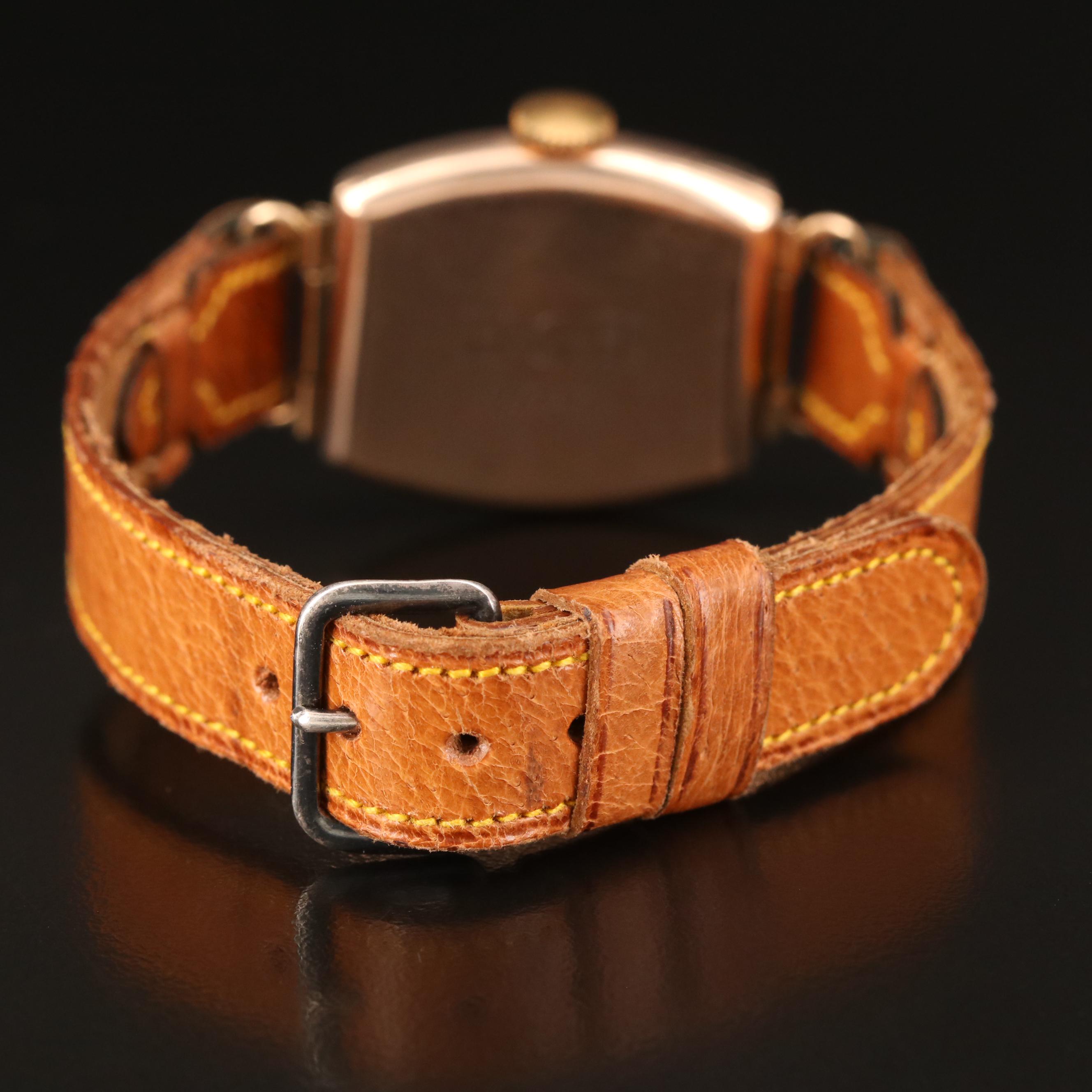 Rolex 9K Rose Gold Stem Wind Cushion Shaped Watch