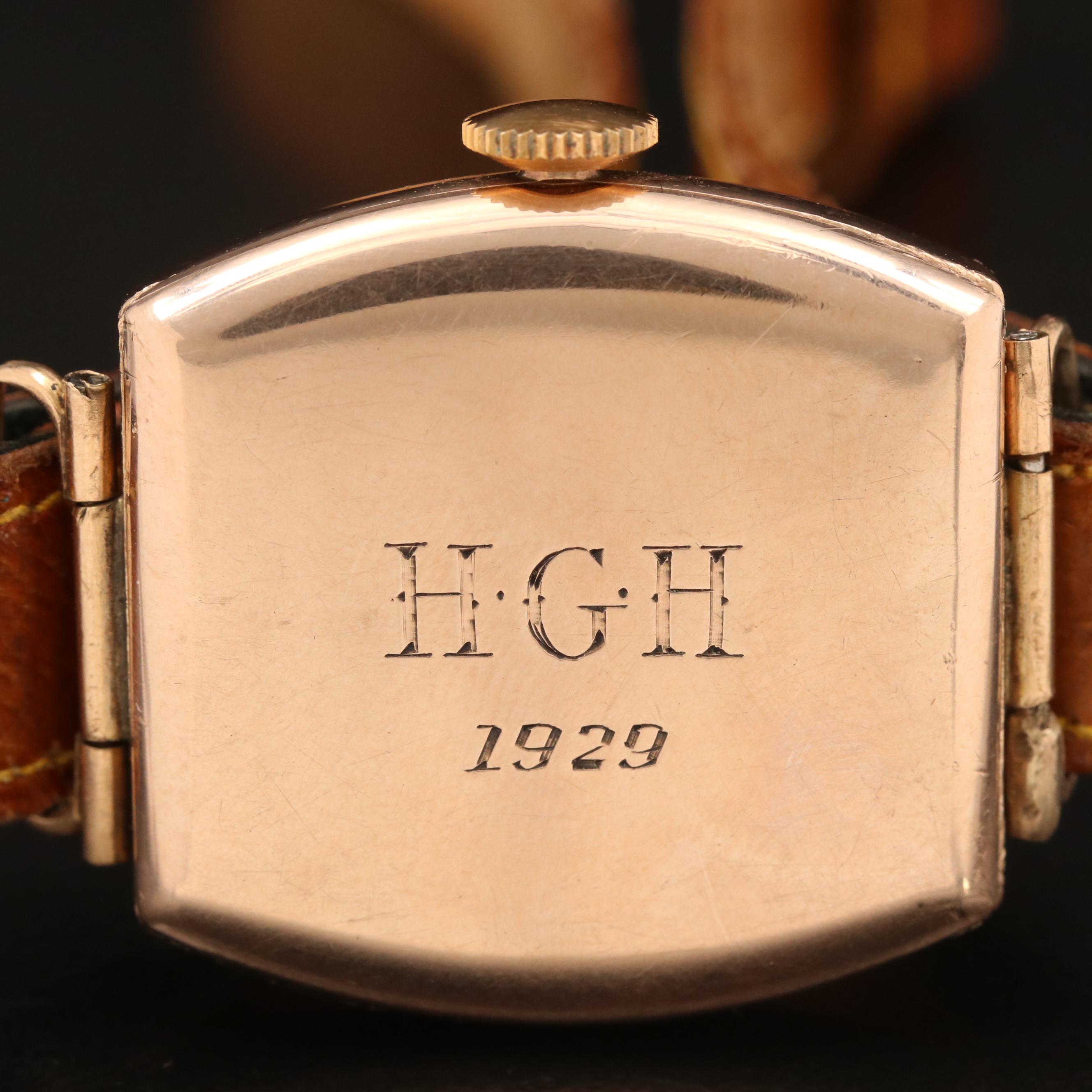 Rolex 9K Rose Gold Stem Wind Cushion Shaped Watch