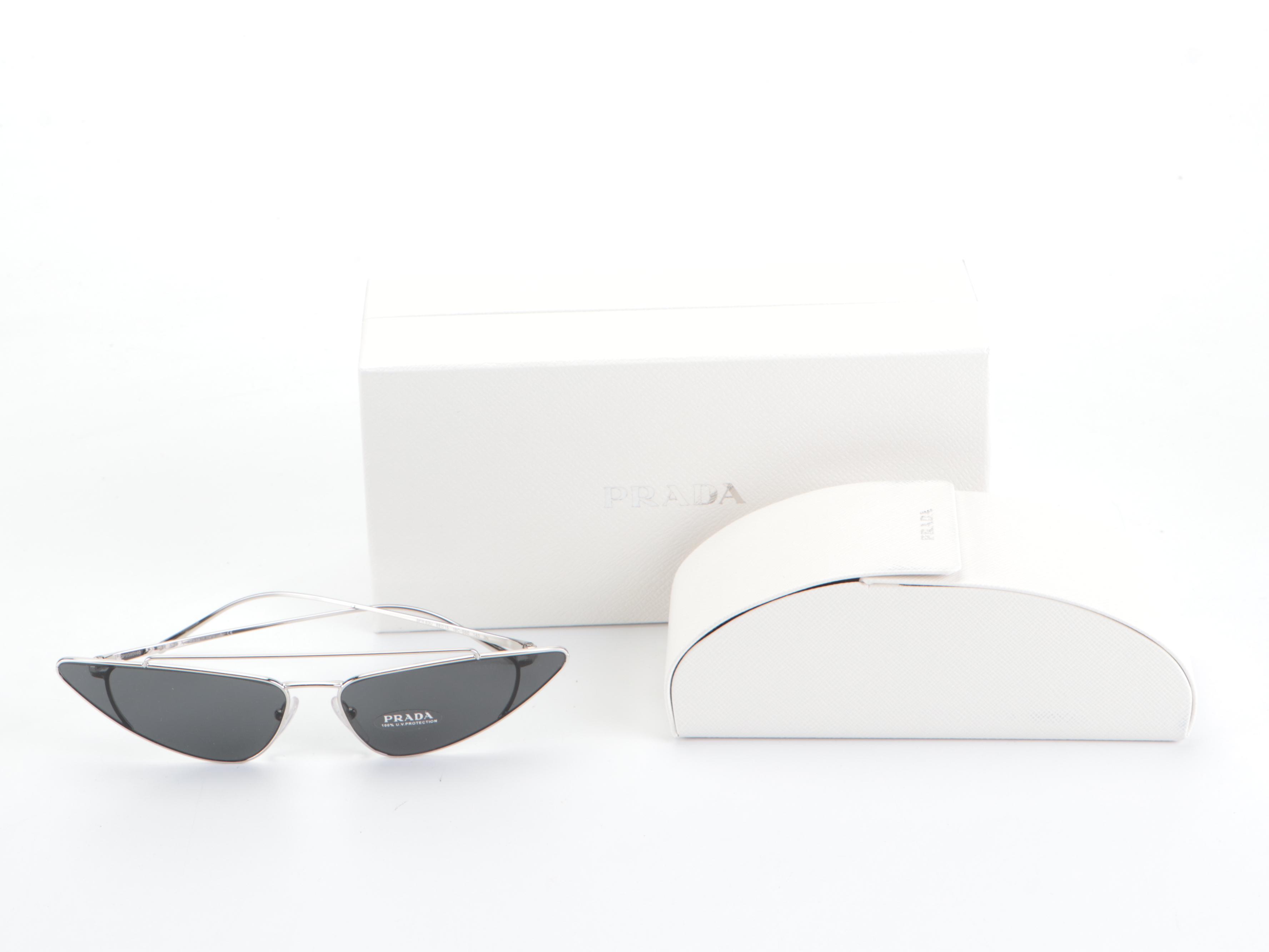 Prada SPR63U Avante Garde Sunglasses in Silver with Case and Box
