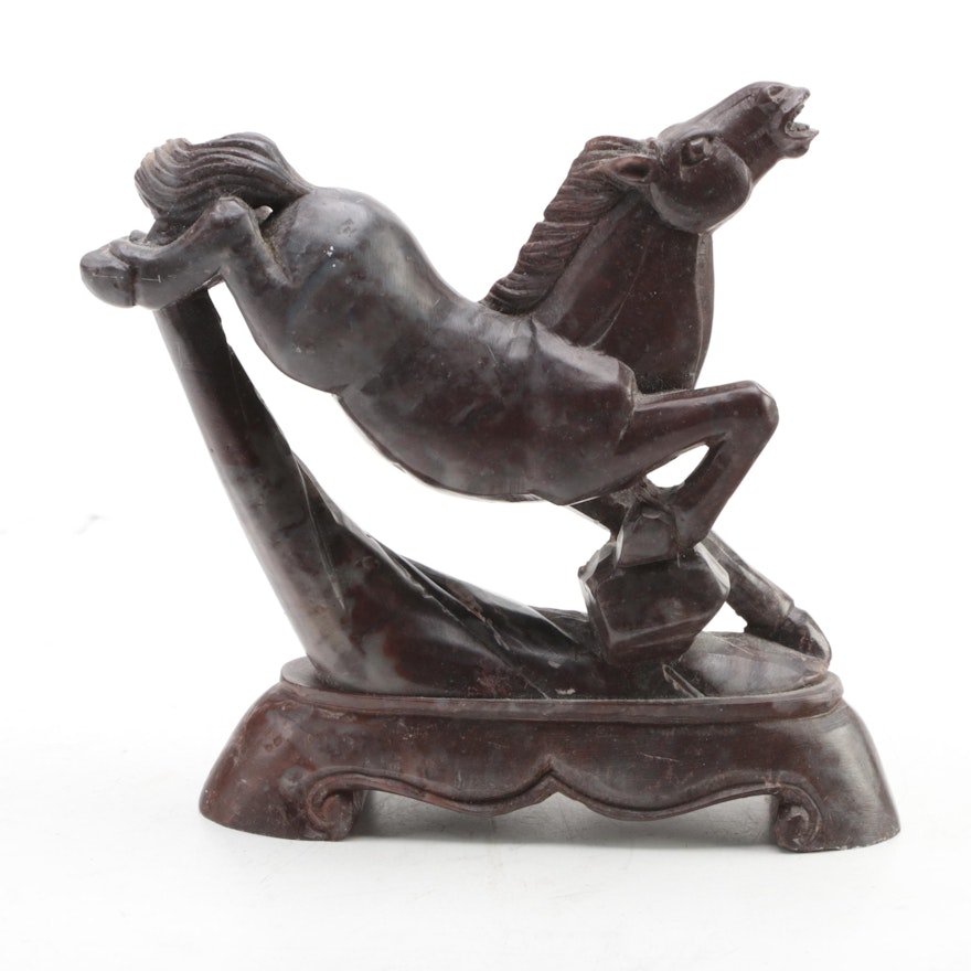 Chinese Hand-Carved Soapstone Horse Figure, Mid to Late 20th Century