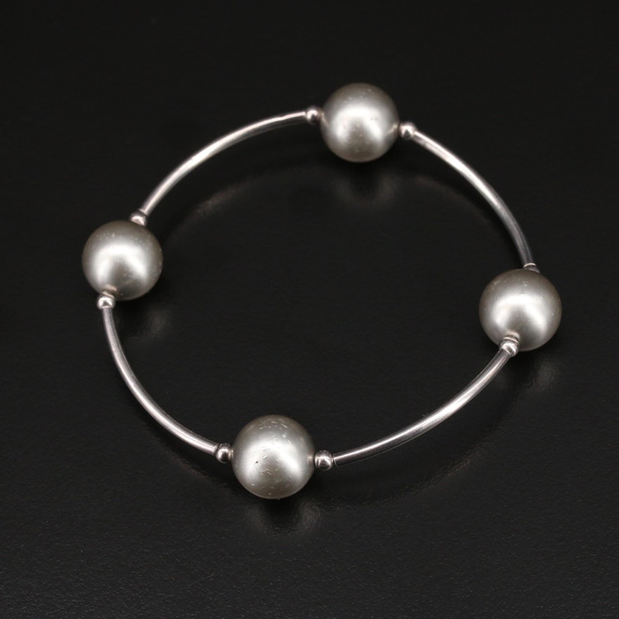 Sterling Faux Pearl Expandible Bracelet