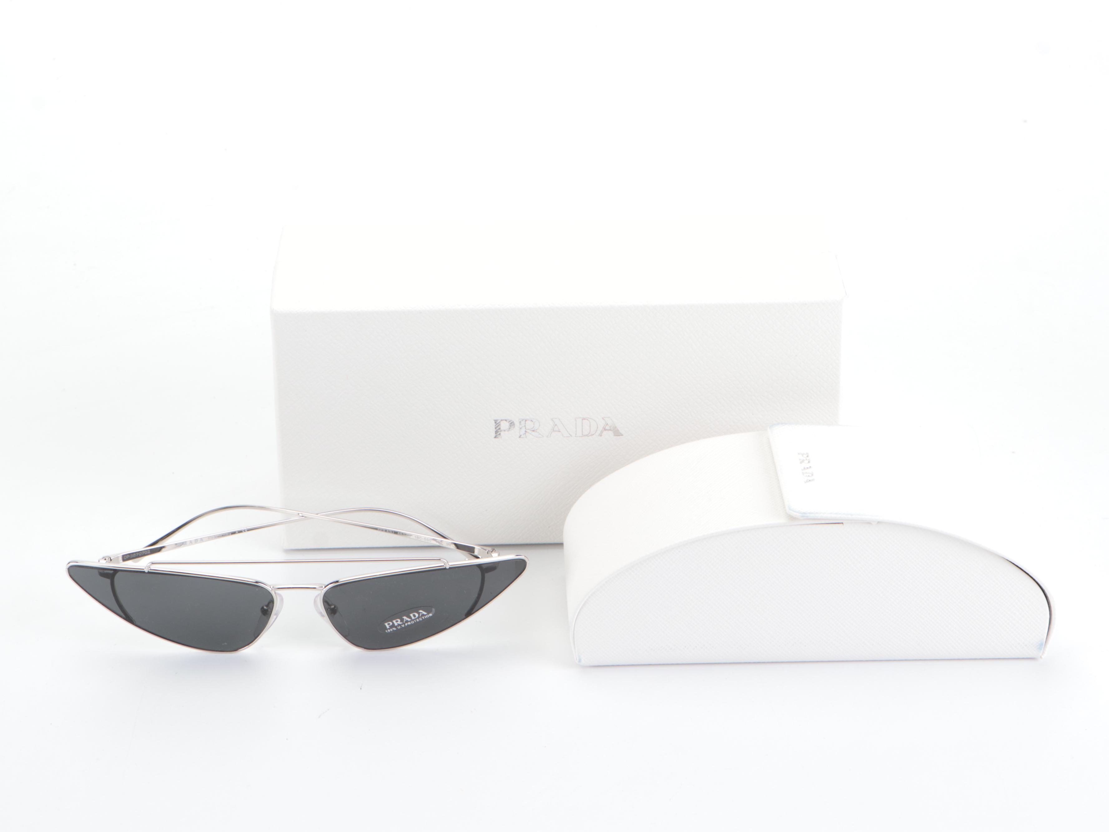 Prada SPR63U Avante Garde Sunglasses in Silver with Case and Box