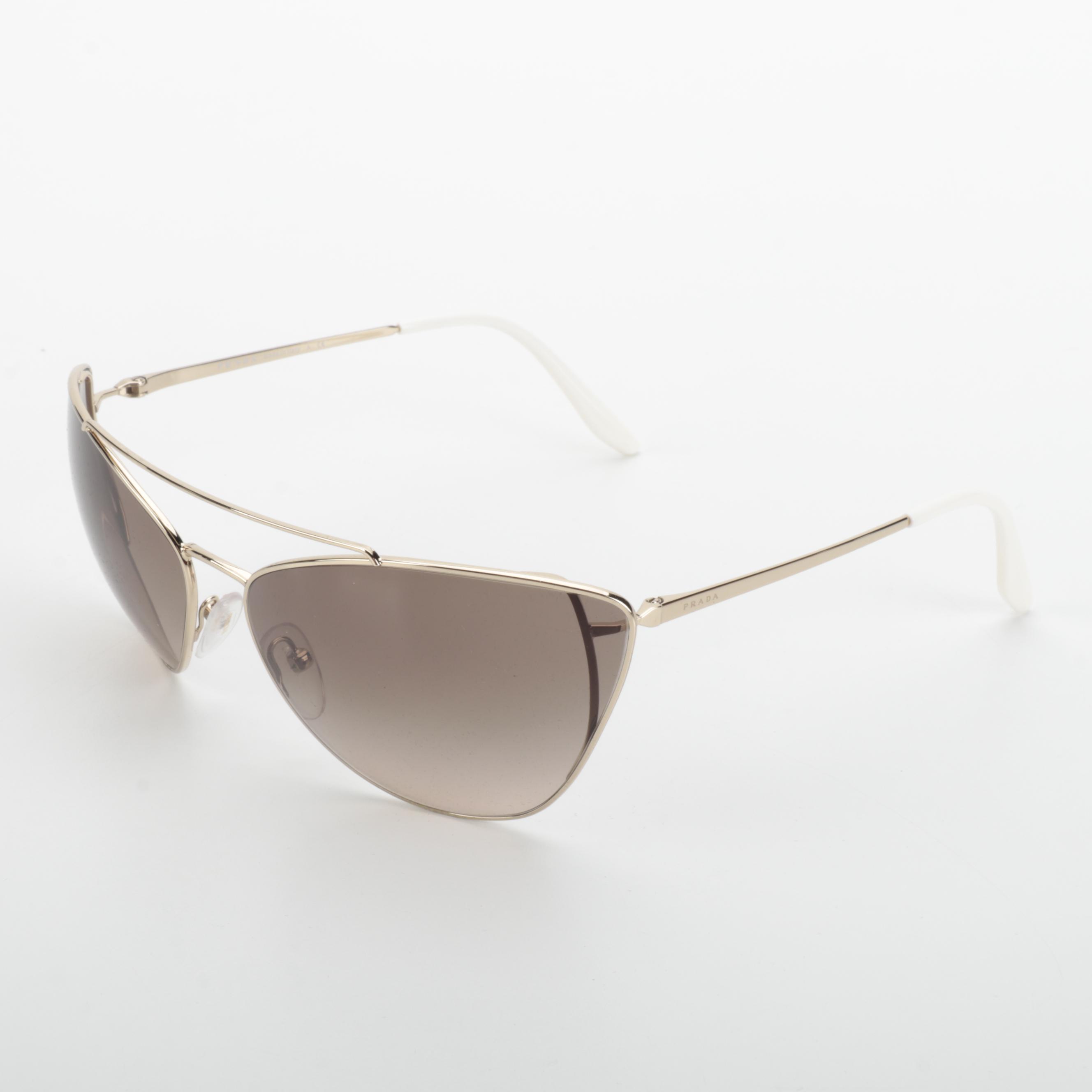 Prada SPR65V Modified Butterfly Gold Metal Frame Sunglasses with Box and Case