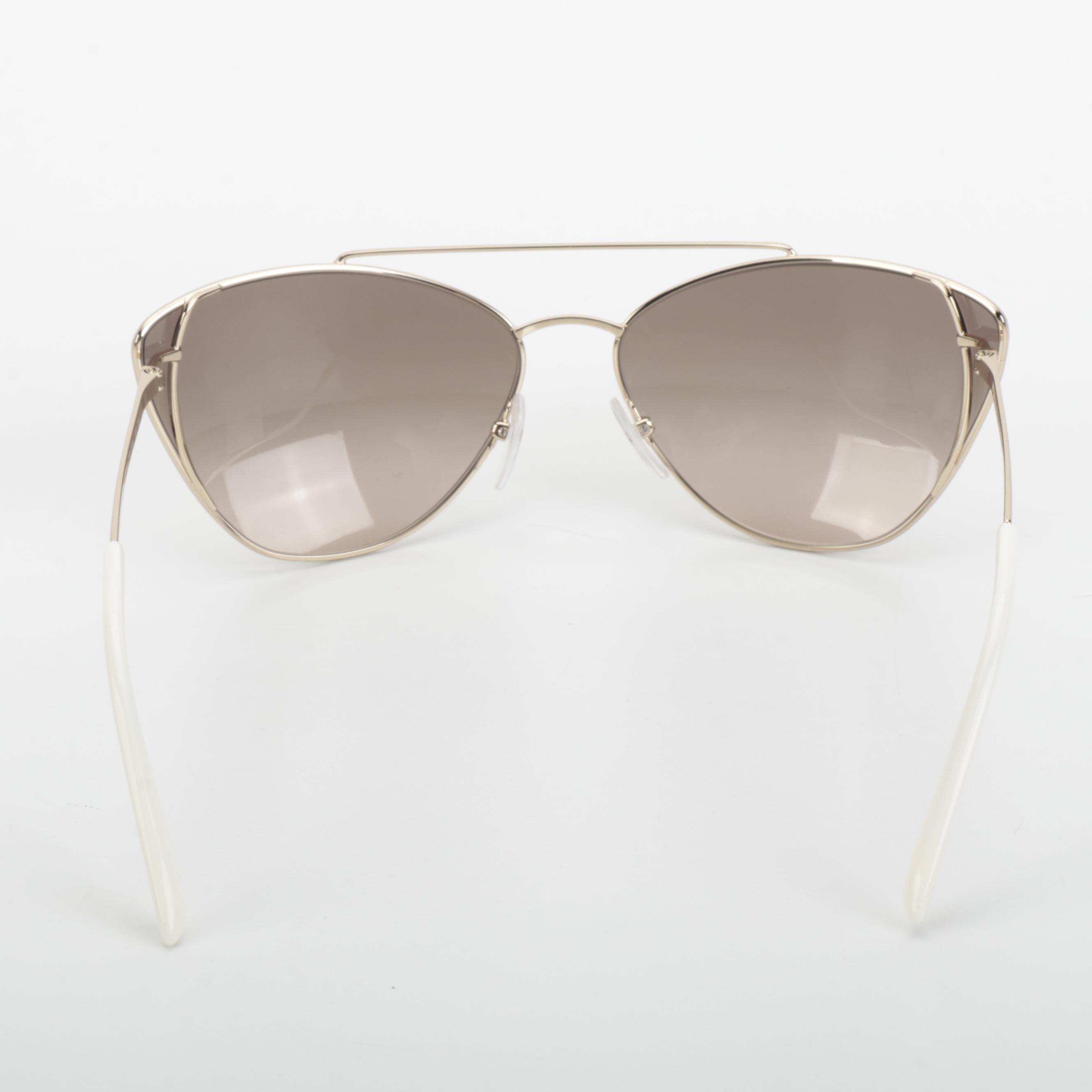 Prada SPR65V Modified Butterfly Gold Metal Frame Sunglasses with Box and Case