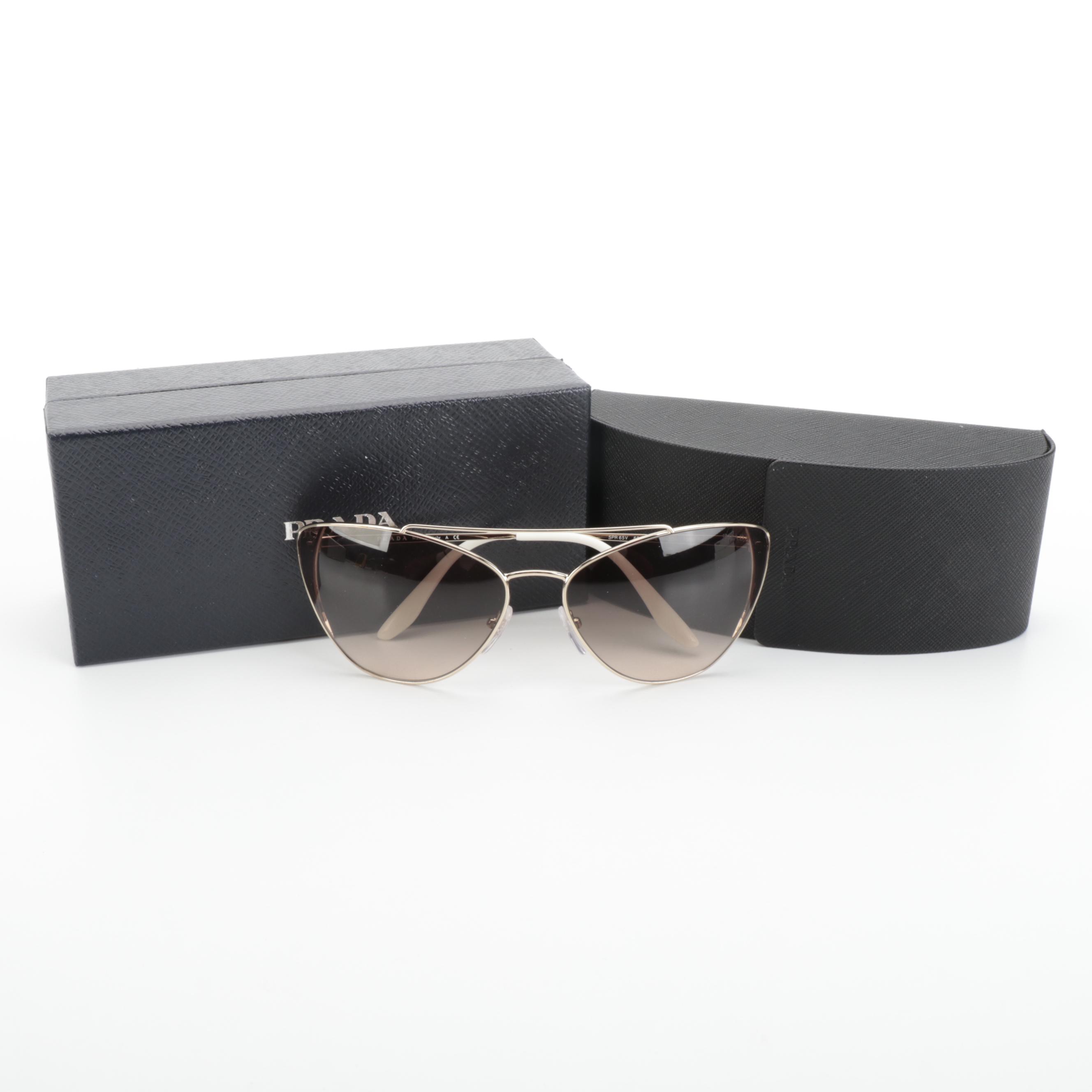 Prada SPR65V Modified Butterfly Gold Metal Frame Sunglasses with Box and Case