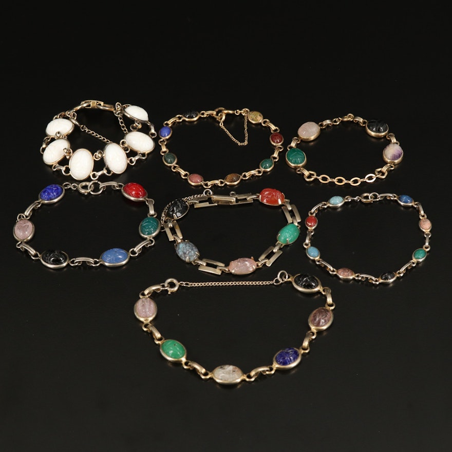 Vintage Scarab Bracelets Including Gold-Filled and Gemstones