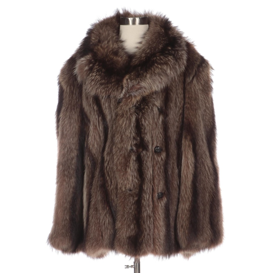 Raccoon Fur Jacket Double-Breasted with Notch Shawl Collar