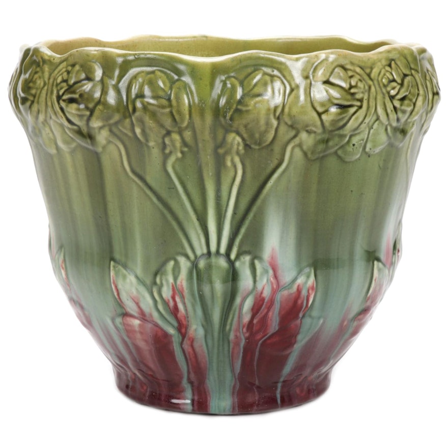 Art Nouveau Style Majolica Ceramic Planter, Early to Mid 20th Century
