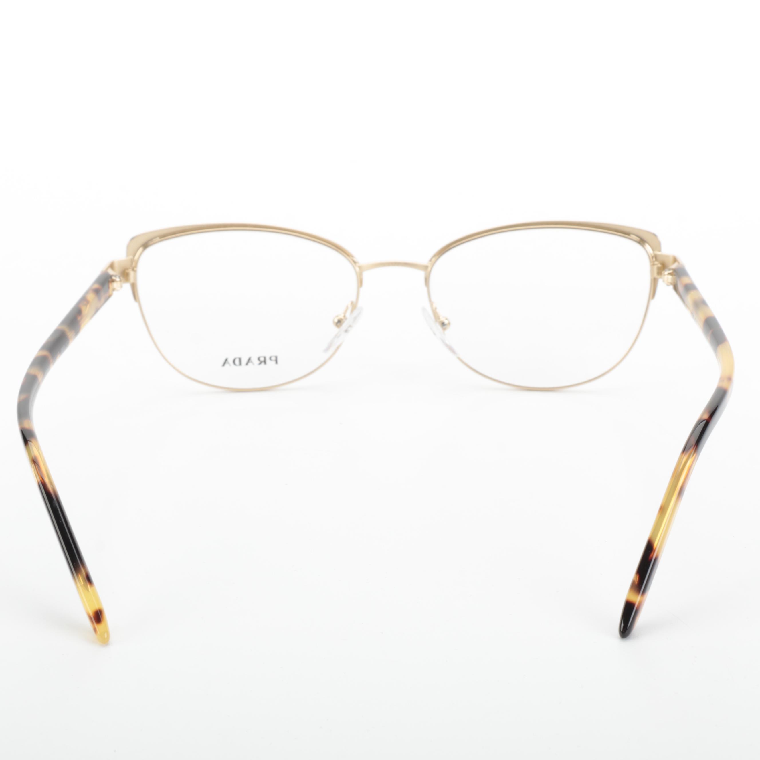 Prada VPR63X Modified Cat Eye Lt. Grey-Gold-Havana Eyeglasses with Box and Case