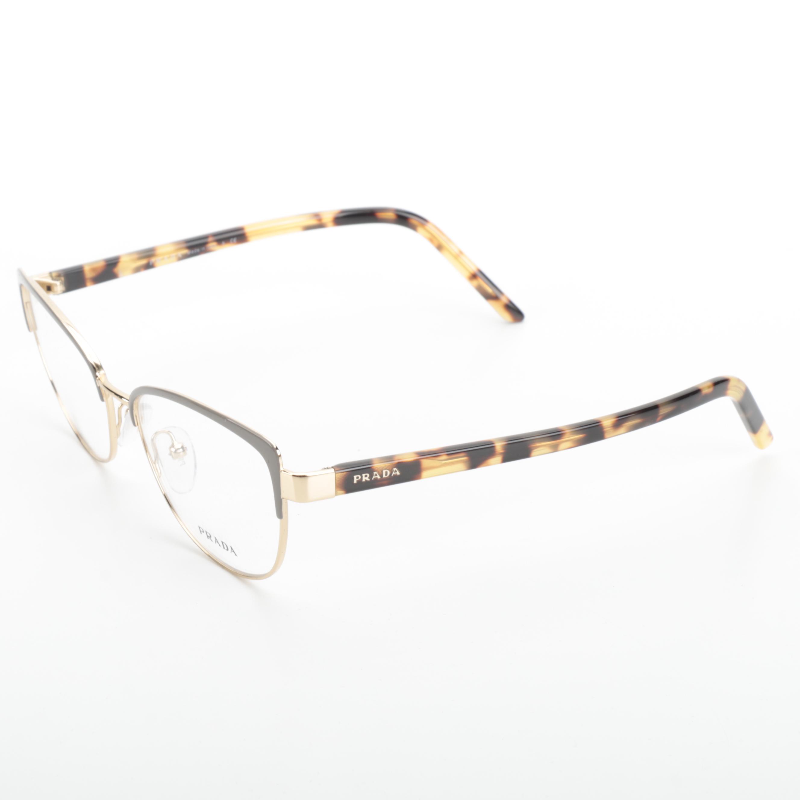 Prada VPR63X Modified Cat Eye Lt. Grey-Gold-Havana Eyeglasses with Box and Case