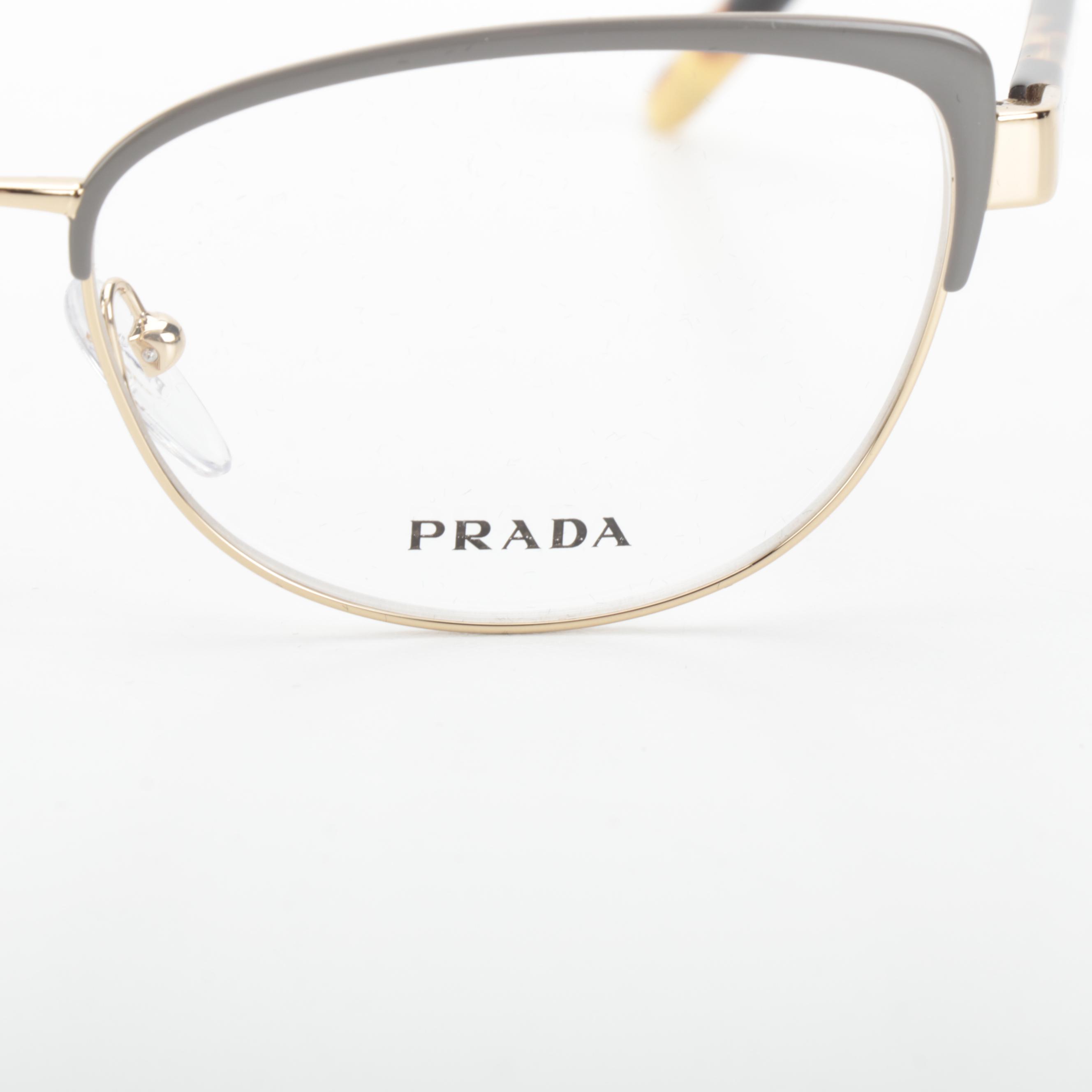 Prada VPR63X Modified Cat Eye Lt. Grey-Gold-Havana Eyeglasses with Box and Case