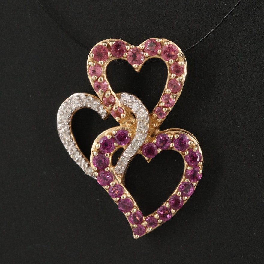 14K Diamond and Gemstone Triple Heart Pendant