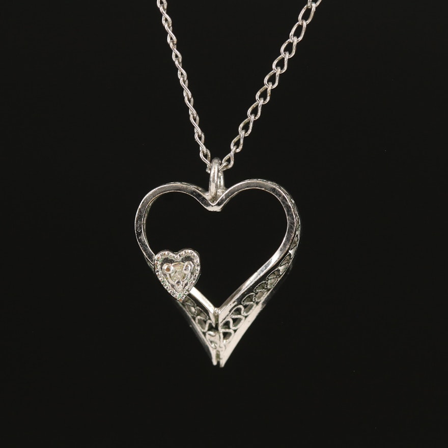 Sterling Diamond Heart Pendant Necklace