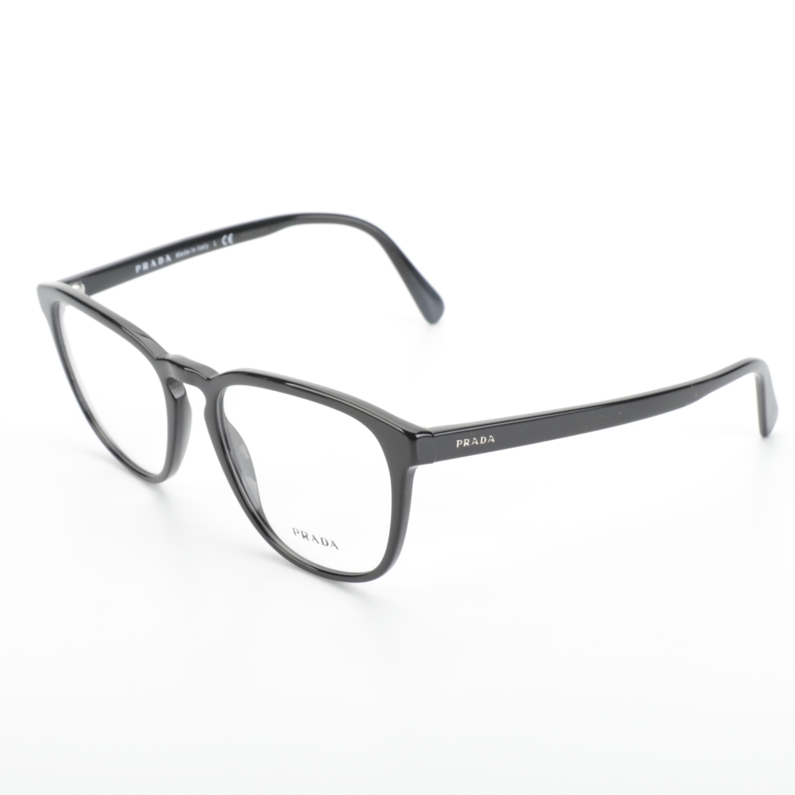 Men's Prada VPR09V Black Frame Round Square Lens Eyeglasses with Box and Case