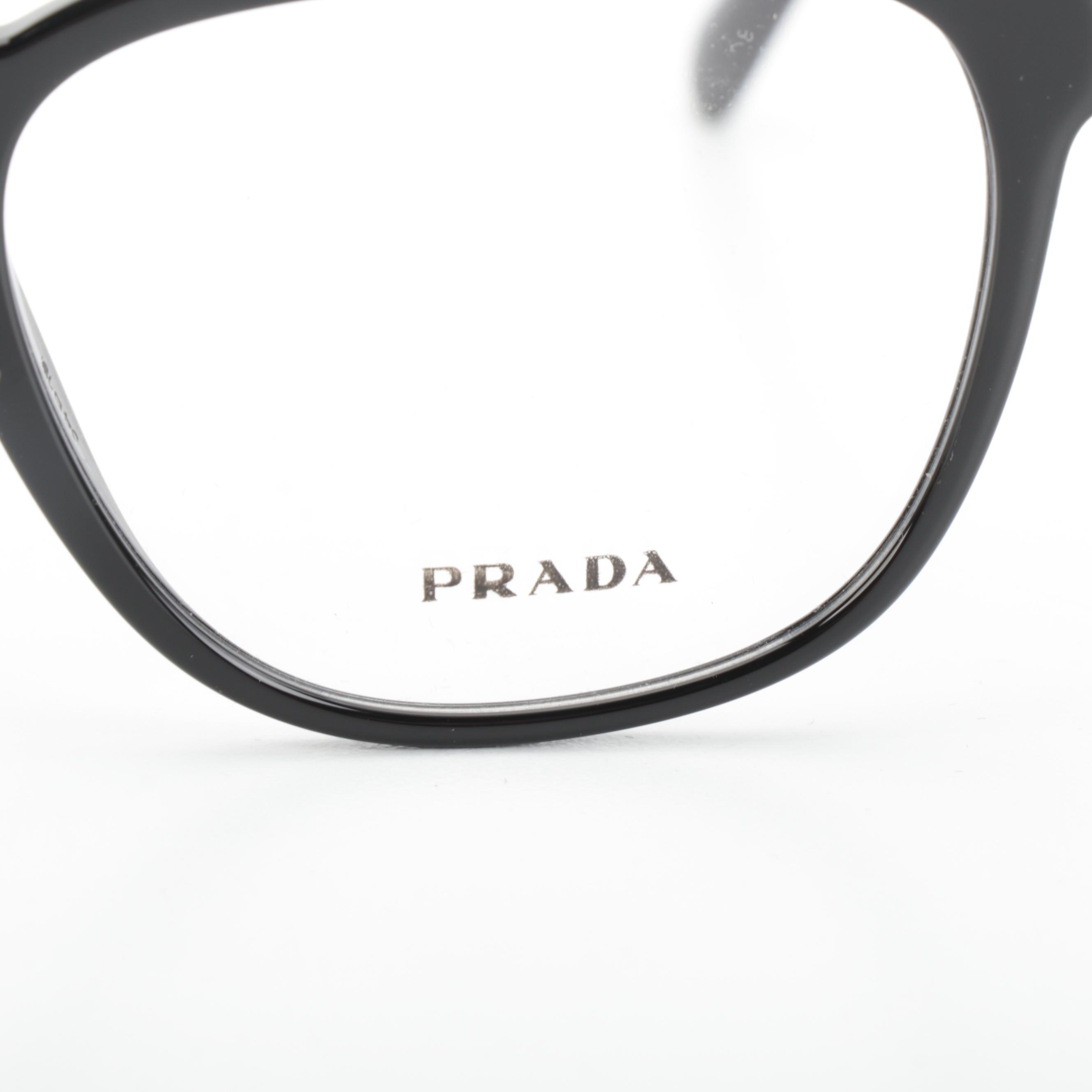 Men's Prada VPR09V Black Frame Round Square Lens Eyeglasses with Box and Case