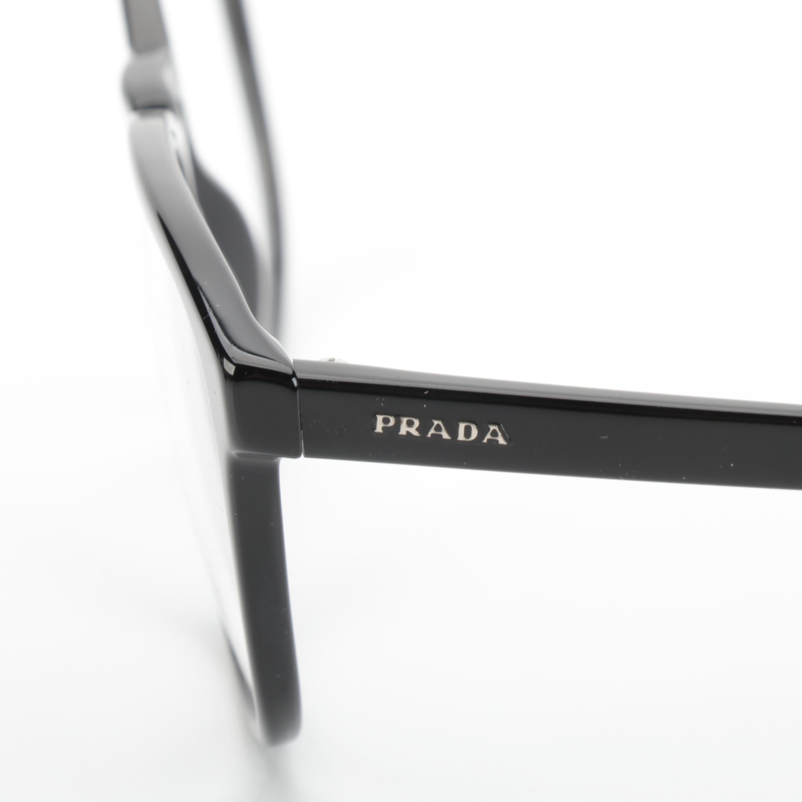 Men's Prada VPR09V Black Frame Round Square Lens Eyeglasses with Box and Case