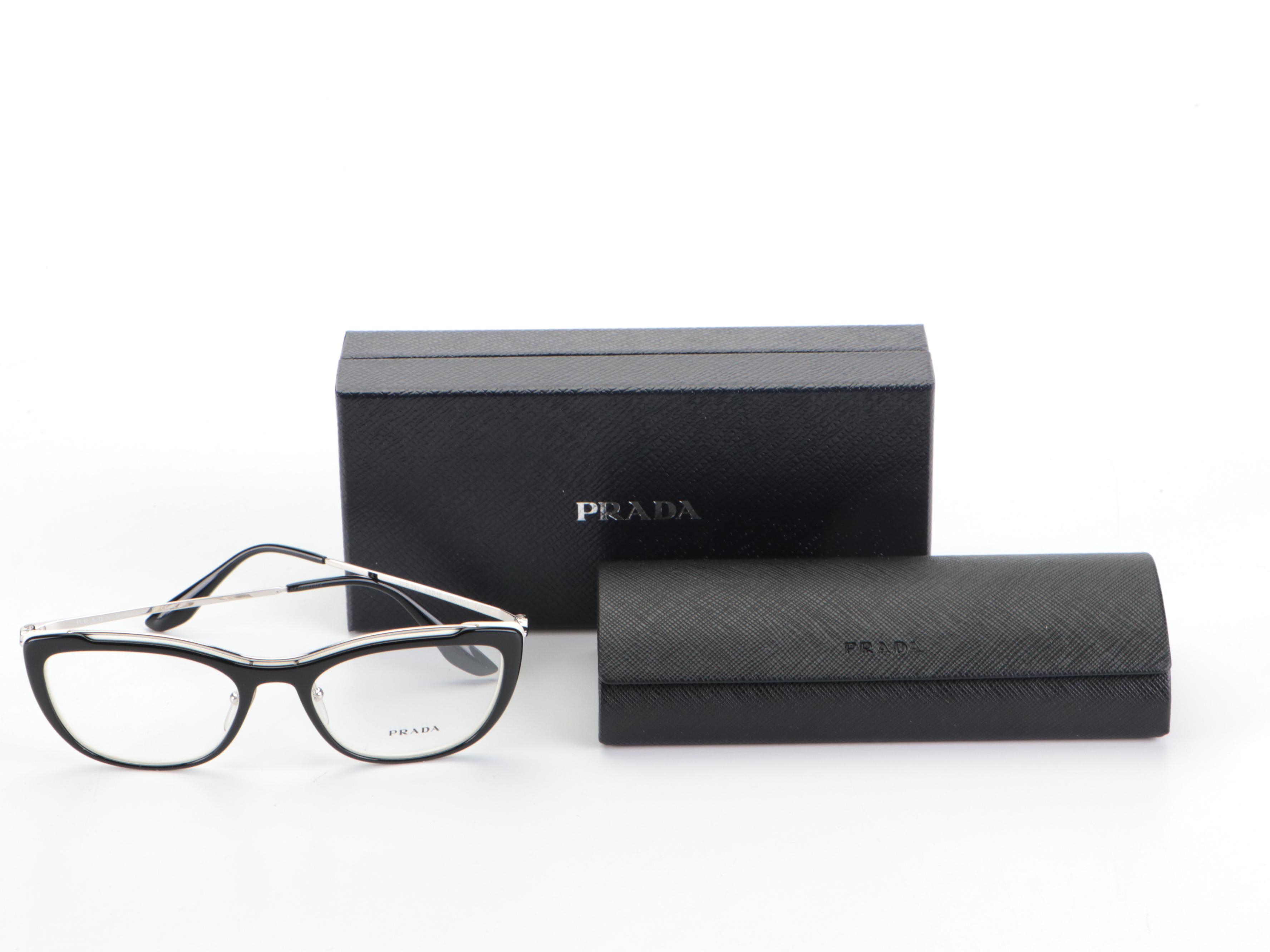 Prada VPR04V Modified Cat Eye Glasses with Case and Box