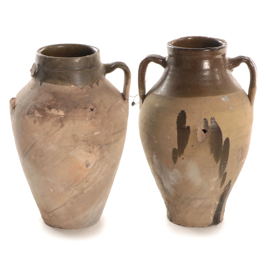 Turkish Style Double-Handled Earthenware Olive Jars