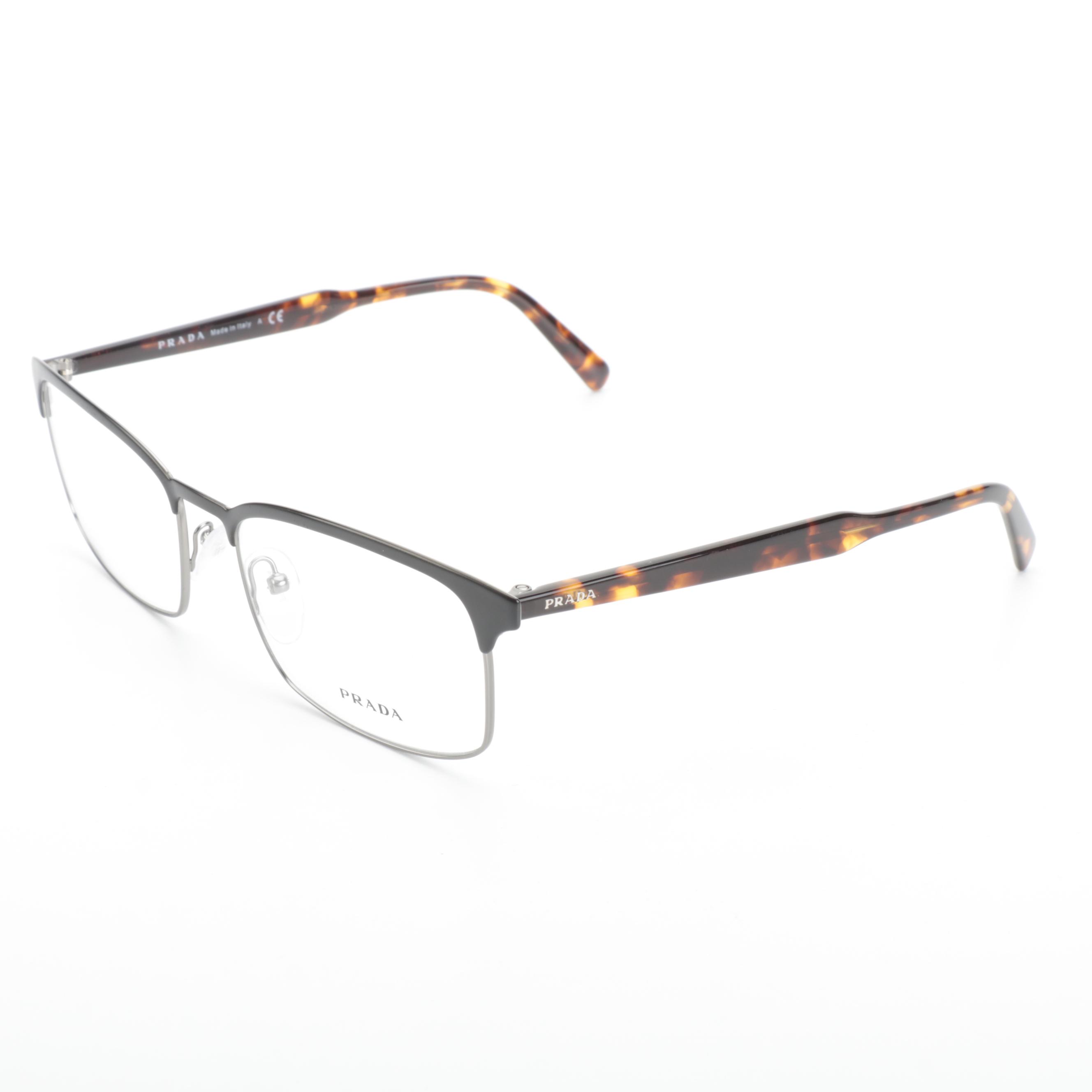 Prada VPR54W Matte Black-Dark Havana Square Lens Eyeglasses with Box and Case