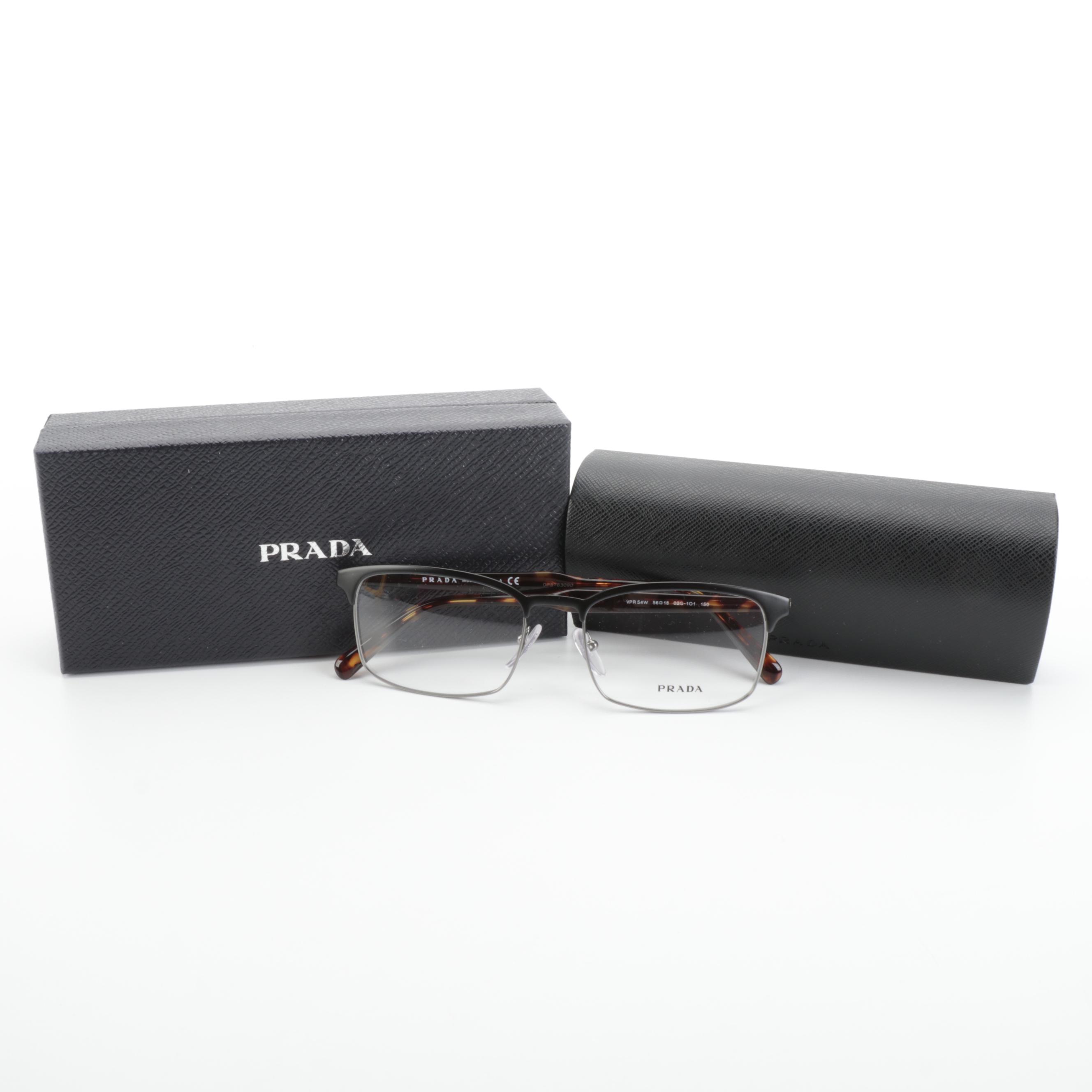 Prada VPR54W Matte Black-Dark Havana Square Lens Eyeglasses with Box and Case