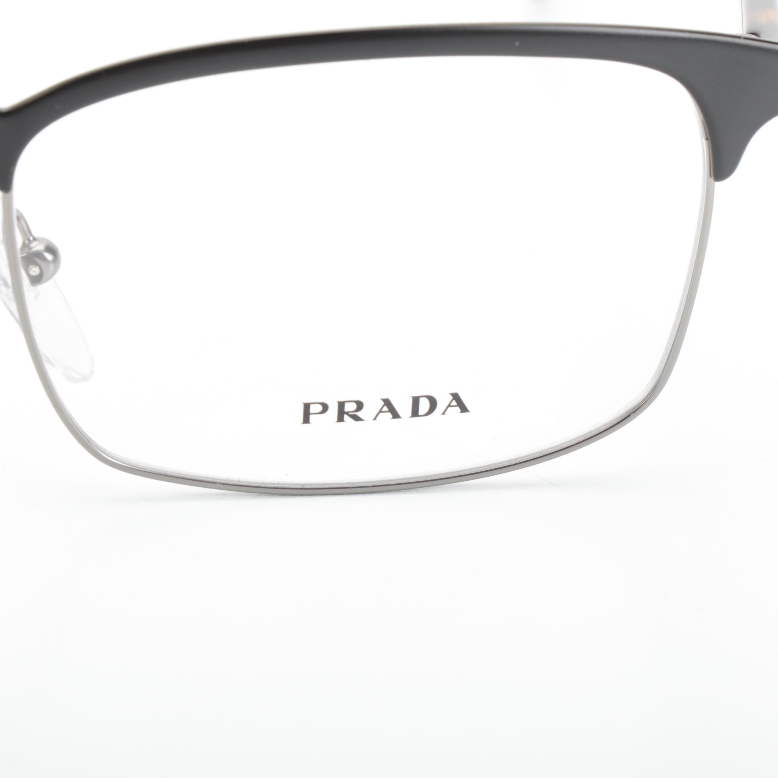 Prada VPR54W Matte Black-Dark Havana Square Lens Eyeglasses with Box and Case