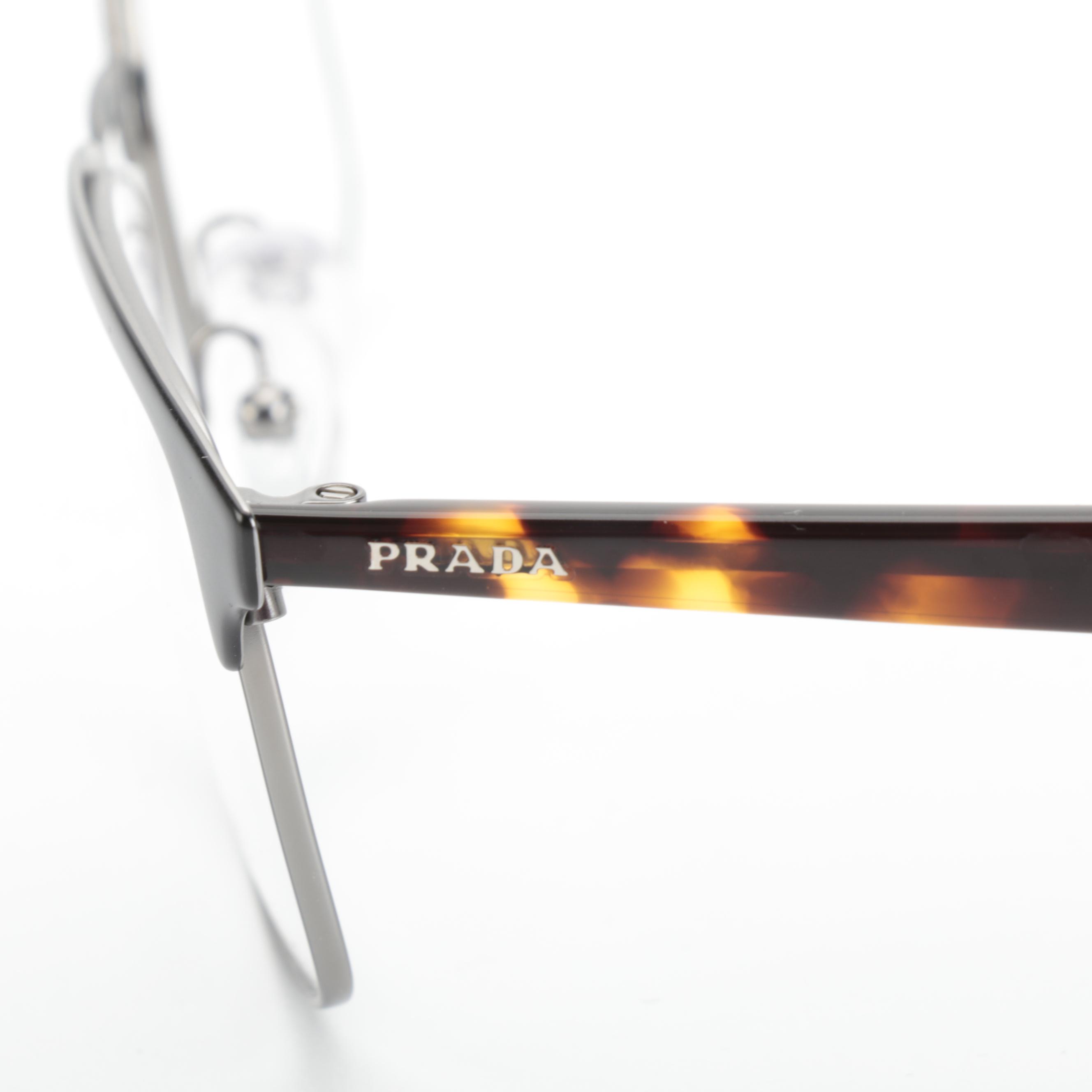 Prada VPR54W Matte Black-Dark Havana Square Lens Eyeglasses with Box and Case